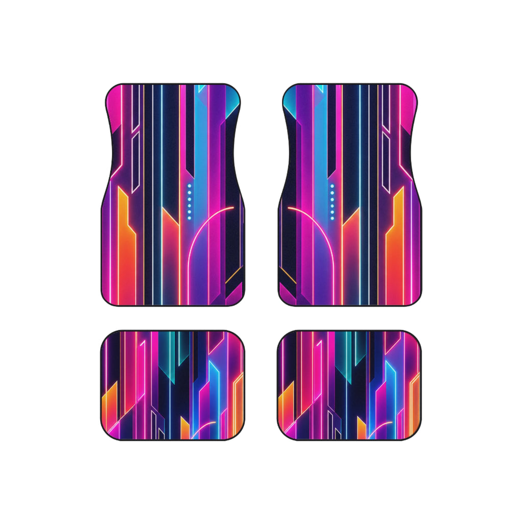 Neon Geometric Lines Car Mats | Vibrant Retro Futuristic Floor Mats