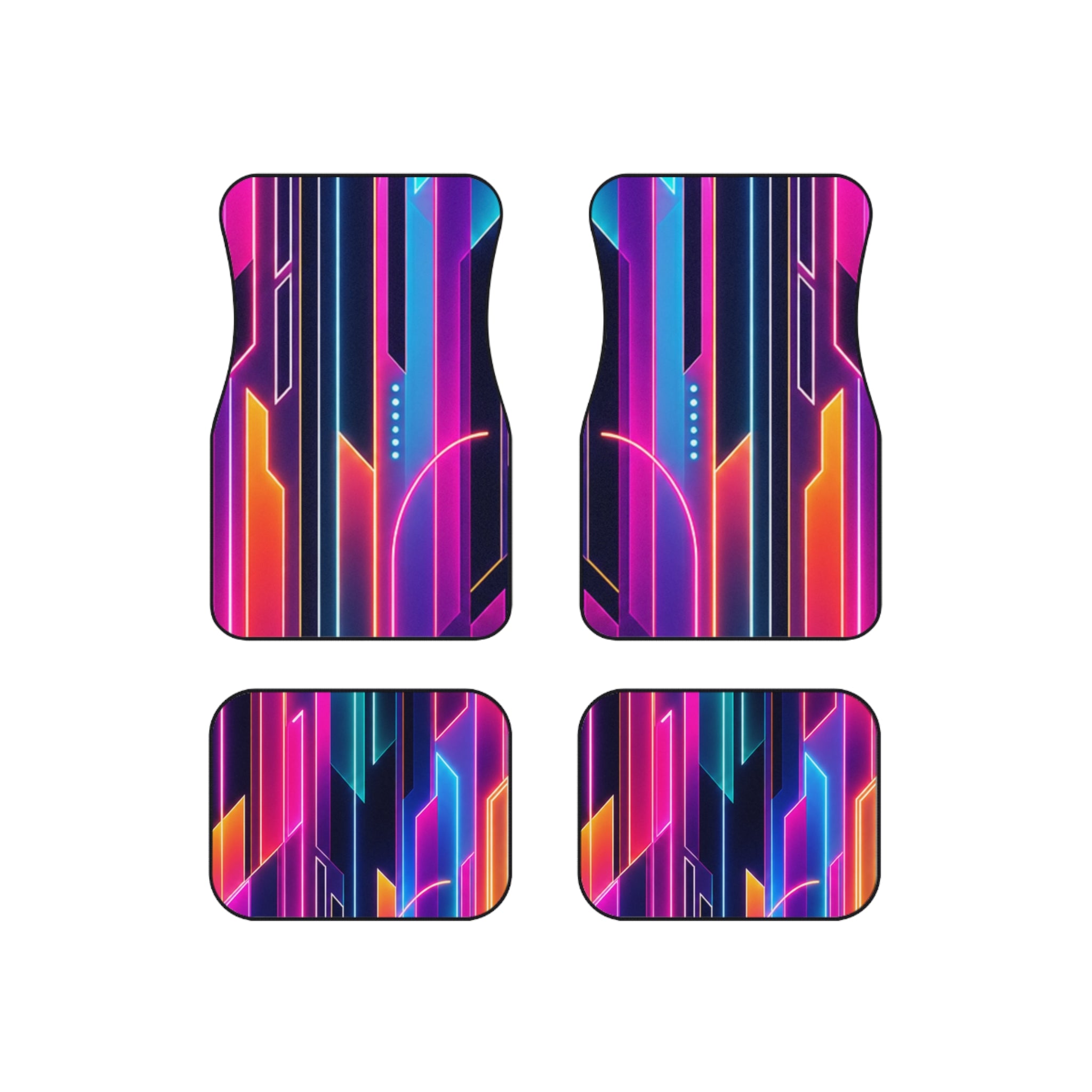 Neon Geometric Lines Car Mats | Vibrant Retro Futuristic Floor Mats