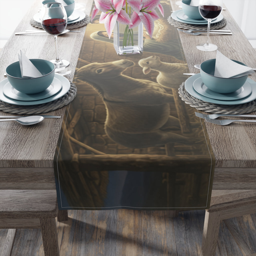 Nativity Manger Scene Table Runner | Cotton Poly