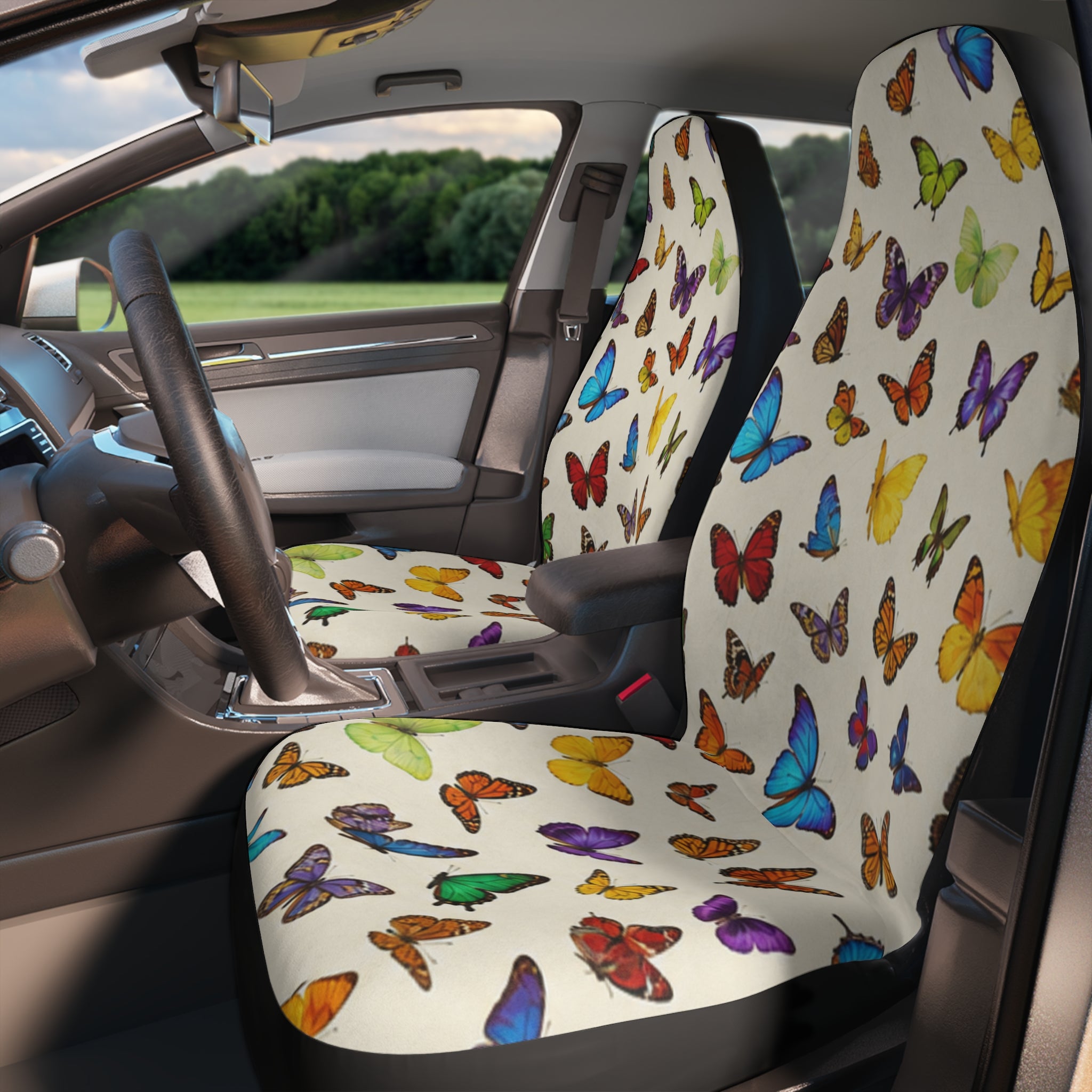 Colorful Butterfly Pattern Polyester Car Seat Covers | White Background