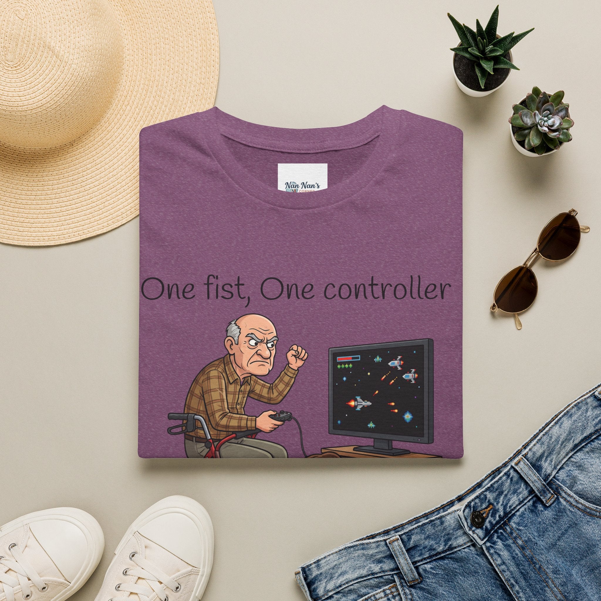 One Fist One Controller Zero Patience Grandpa Unisex Graphic T-Shirt – Funny Gaming Cotton Tee