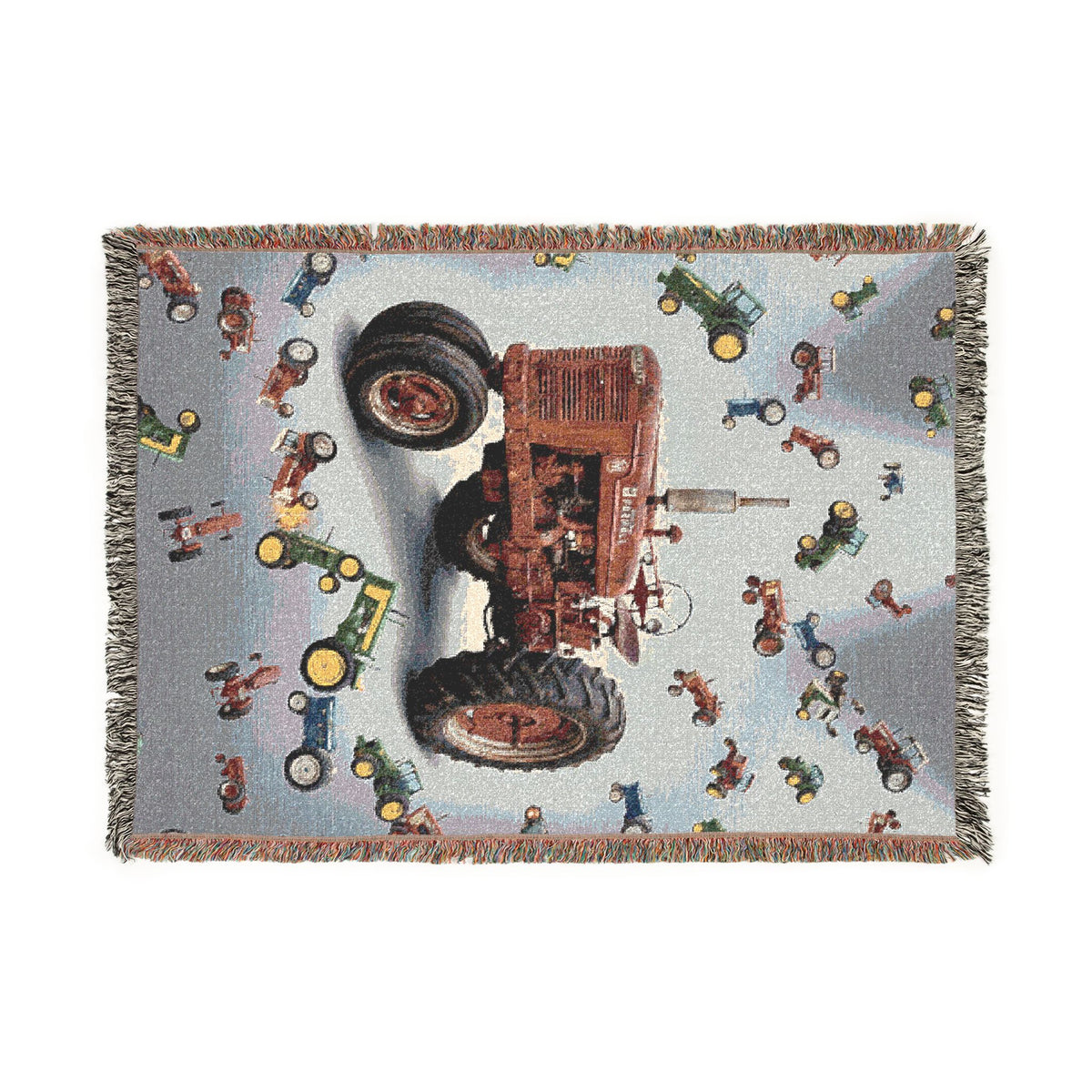 Vintage Farm Tractor Woven Blanket | Retro Tractor Throw, Rustic Farm Decor