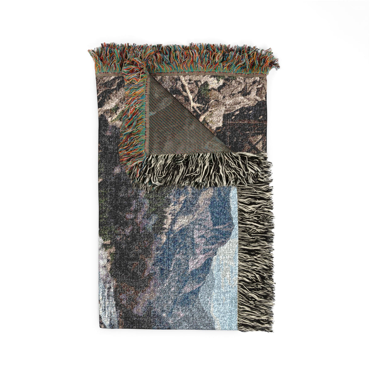 Mountain Train Landscape Woven Blanket | Scenic River Throw