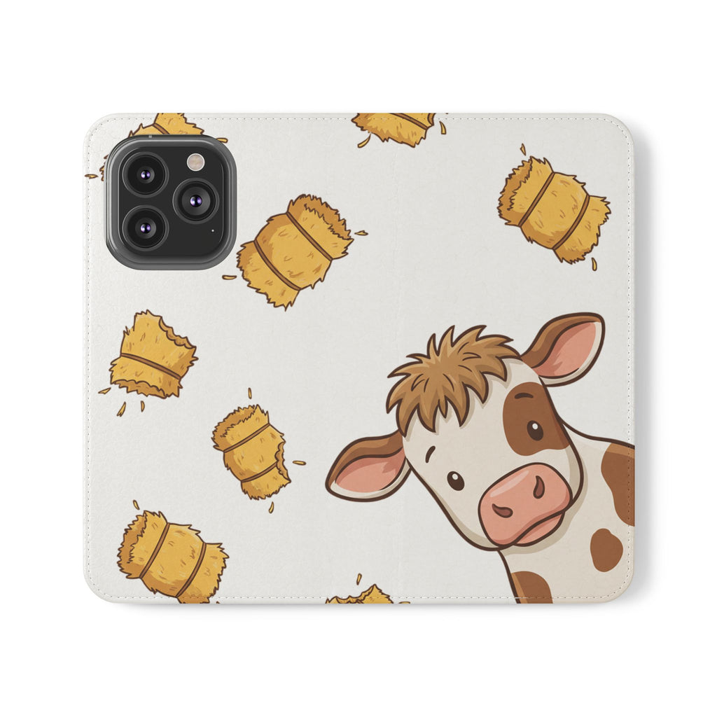 Cow & Hay Pattern Flip Case/ Cute Farm Animal Phone Wallet