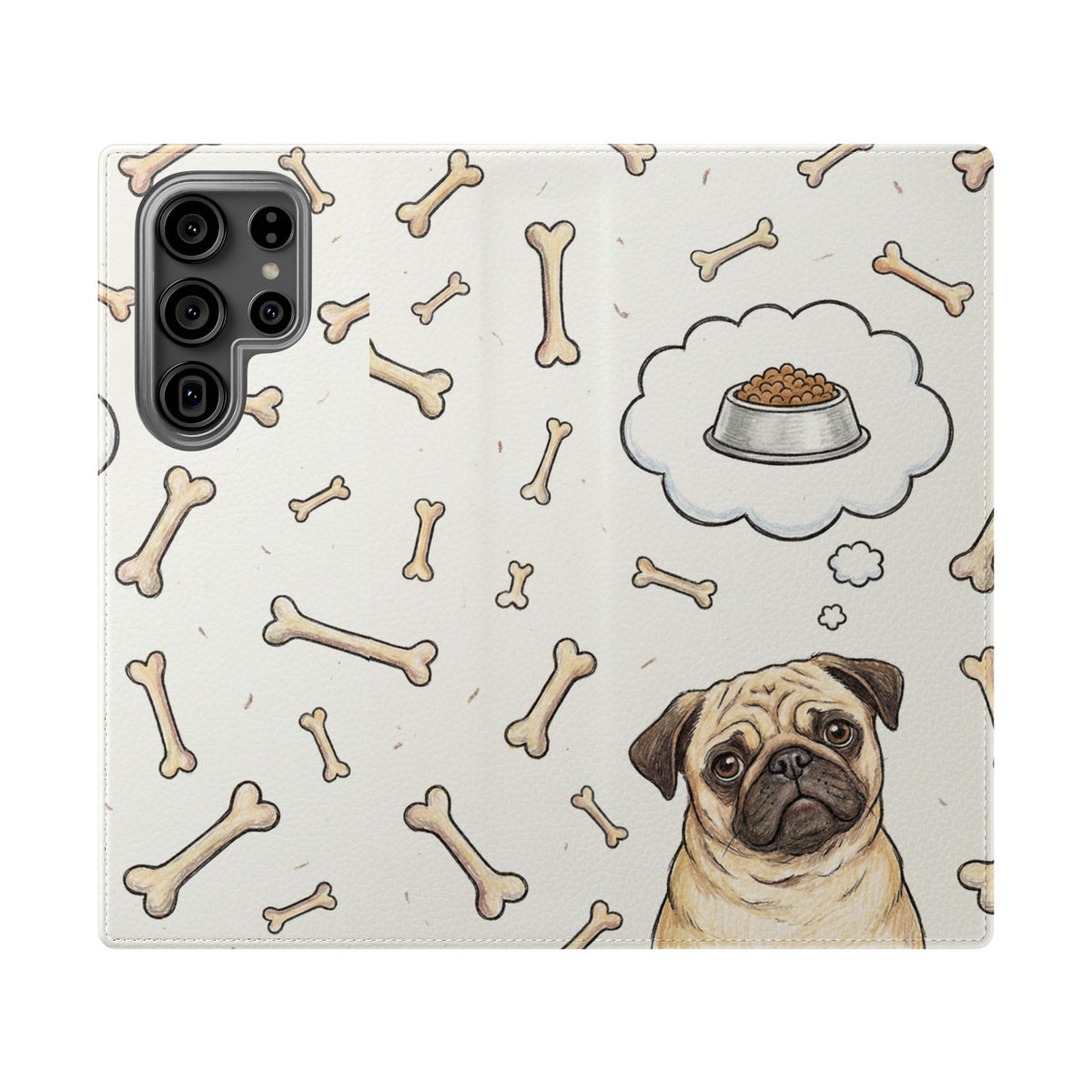 Pug & Bones Phone Flip Case / Cute Dog Wallet Cover