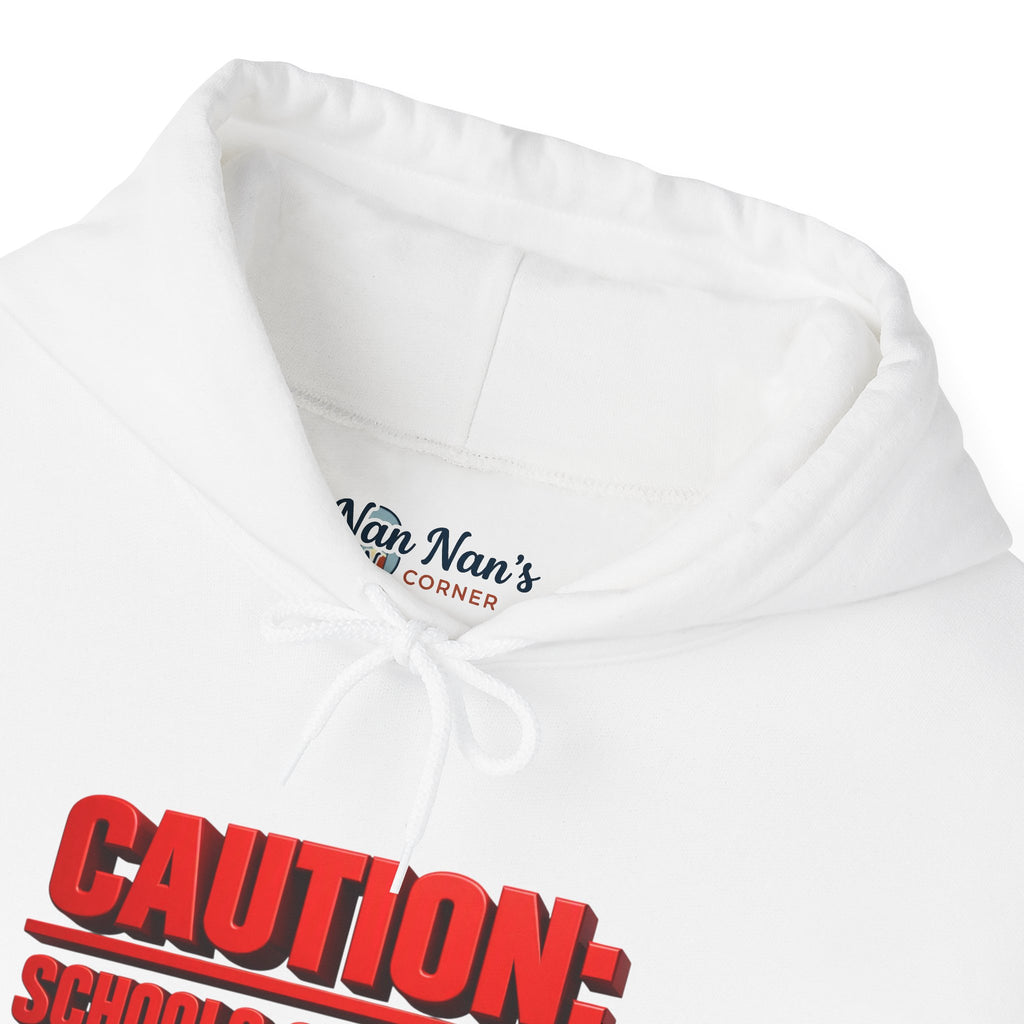 Hoodie — "CAUTION: Schools Starting, Re-Installing Brain" Back-to-School Graphic Hoodie