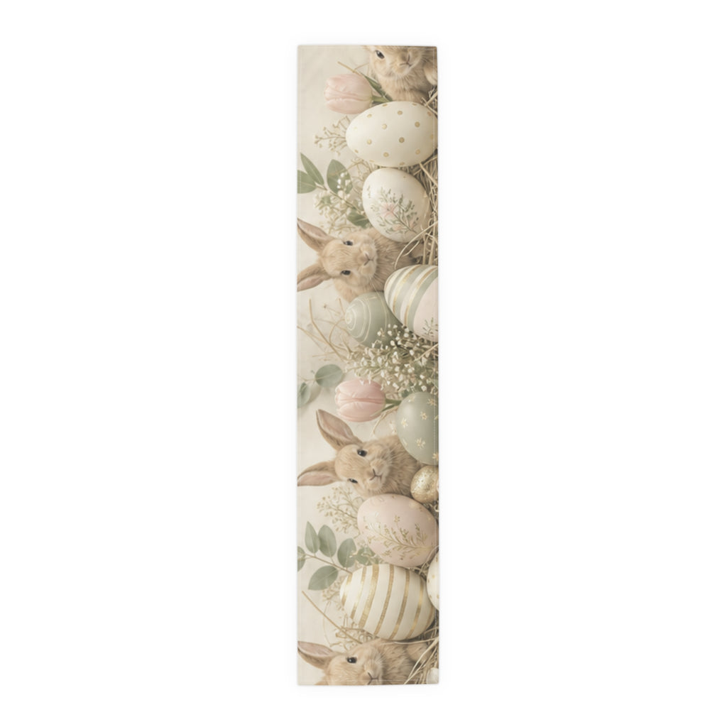 Easter Bunnies and Painted Eggs Table Runner Cotton Poly | Neutral Side