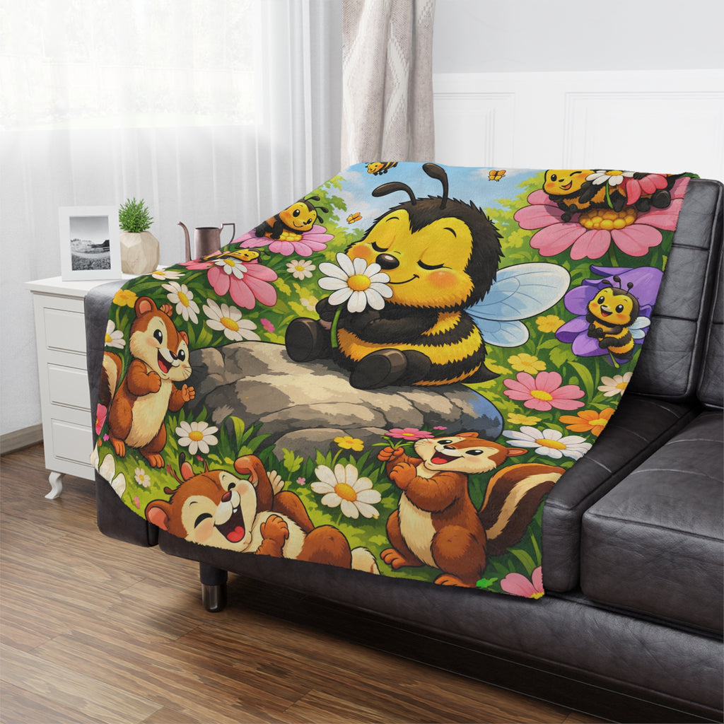 Cute Bee Minky Blanket — Cozy Floral Honeybee Throw for Kids & Nursery