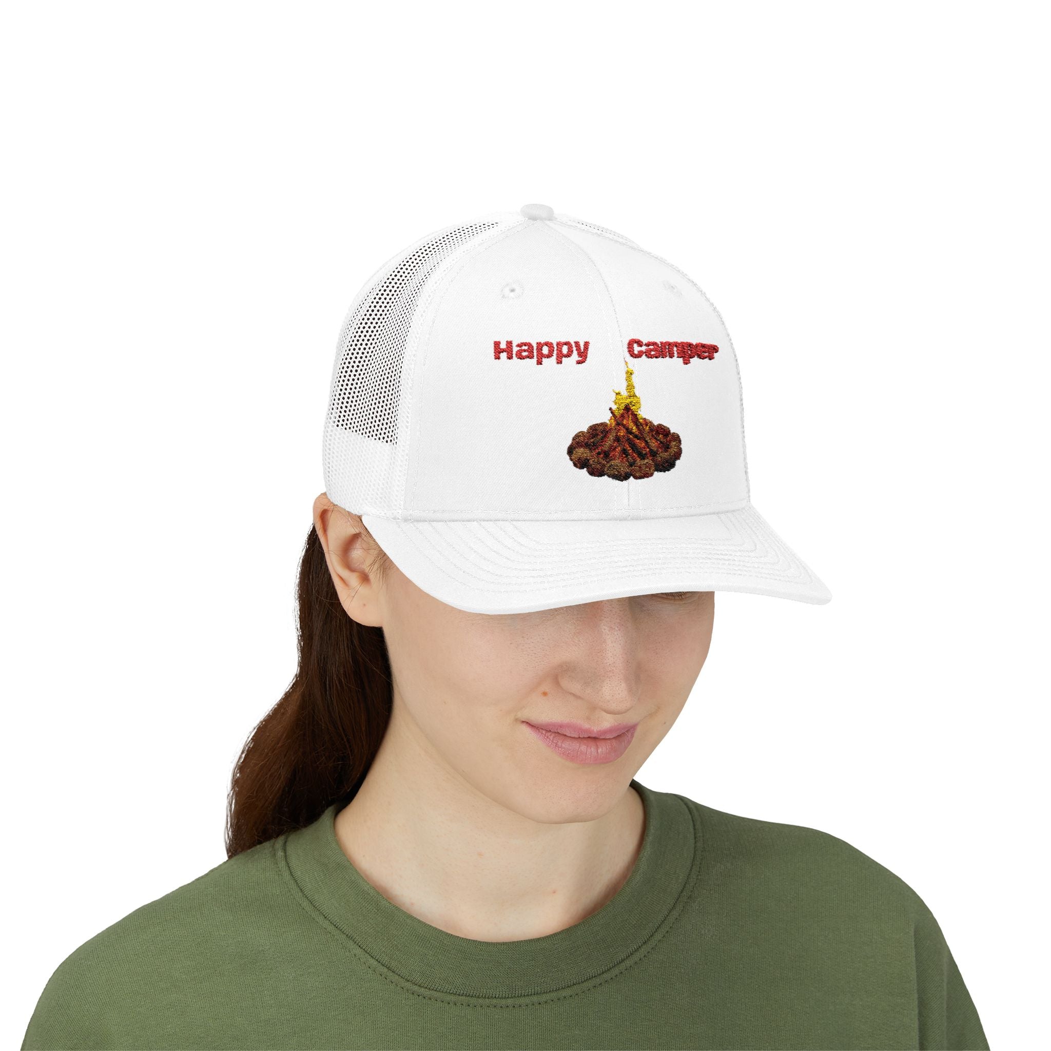 Happy Camper campfire Embroidered Snapback Cap | Trucker hat