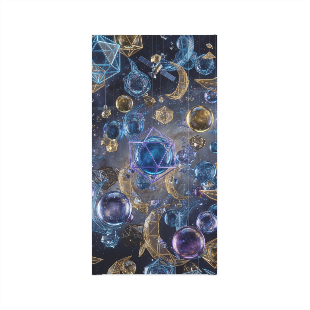 Cosmic Geometry Neck Gaiter | Celestial Moon & Crystal Orbs