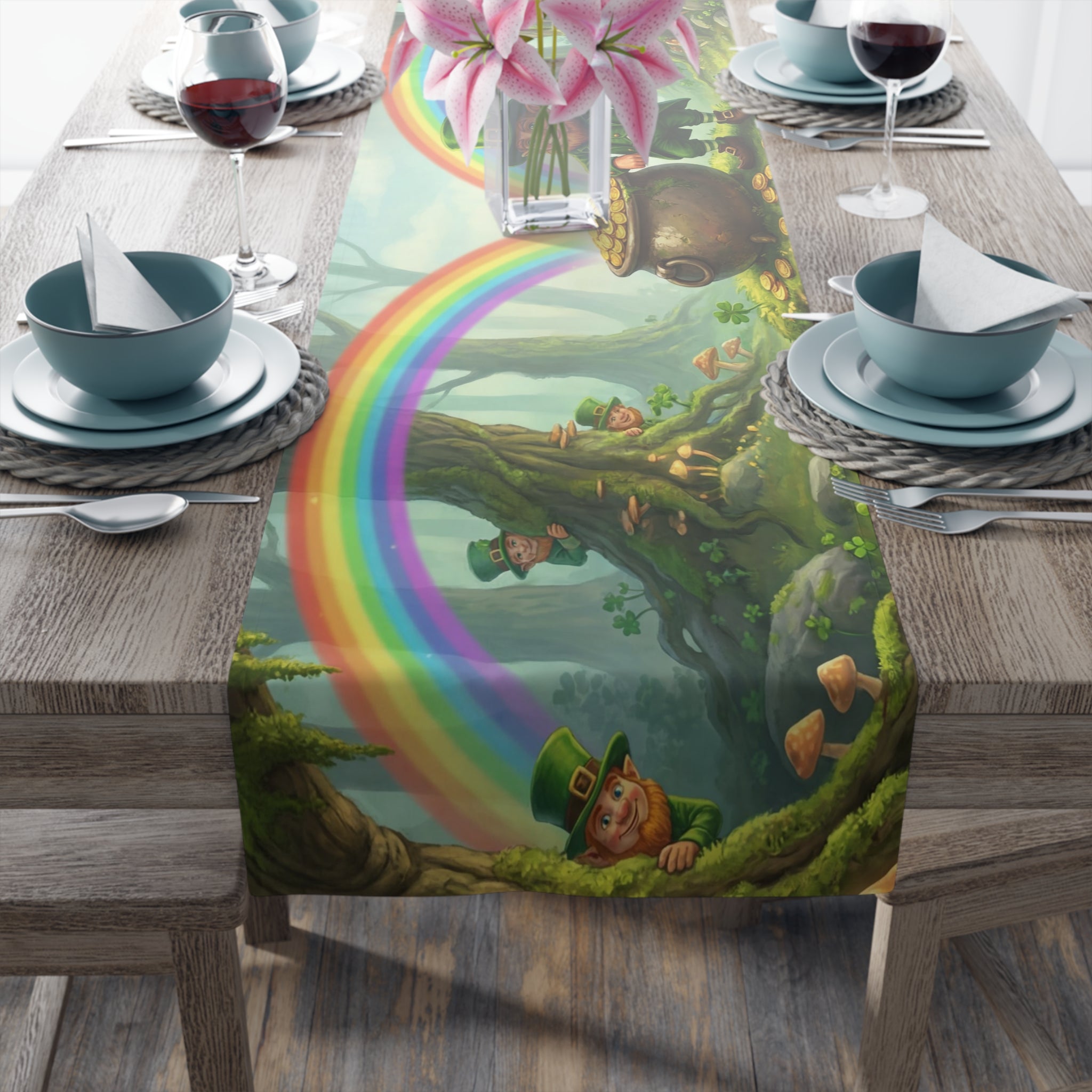 Leprechaun Pot of Gold Table Runner | St. Patrick's Day Rainbow Decor