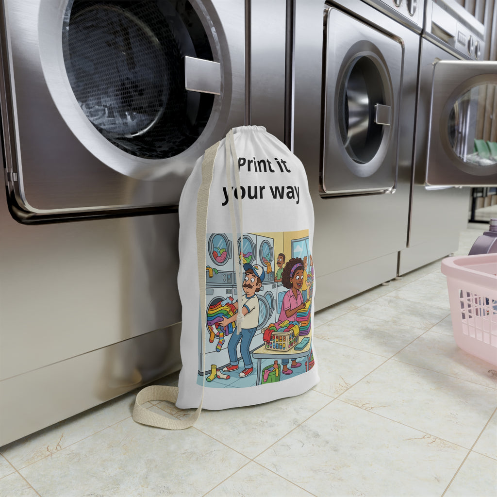 Laundry Day Illustration Laundry Bag | Cartoon Laundromat Print