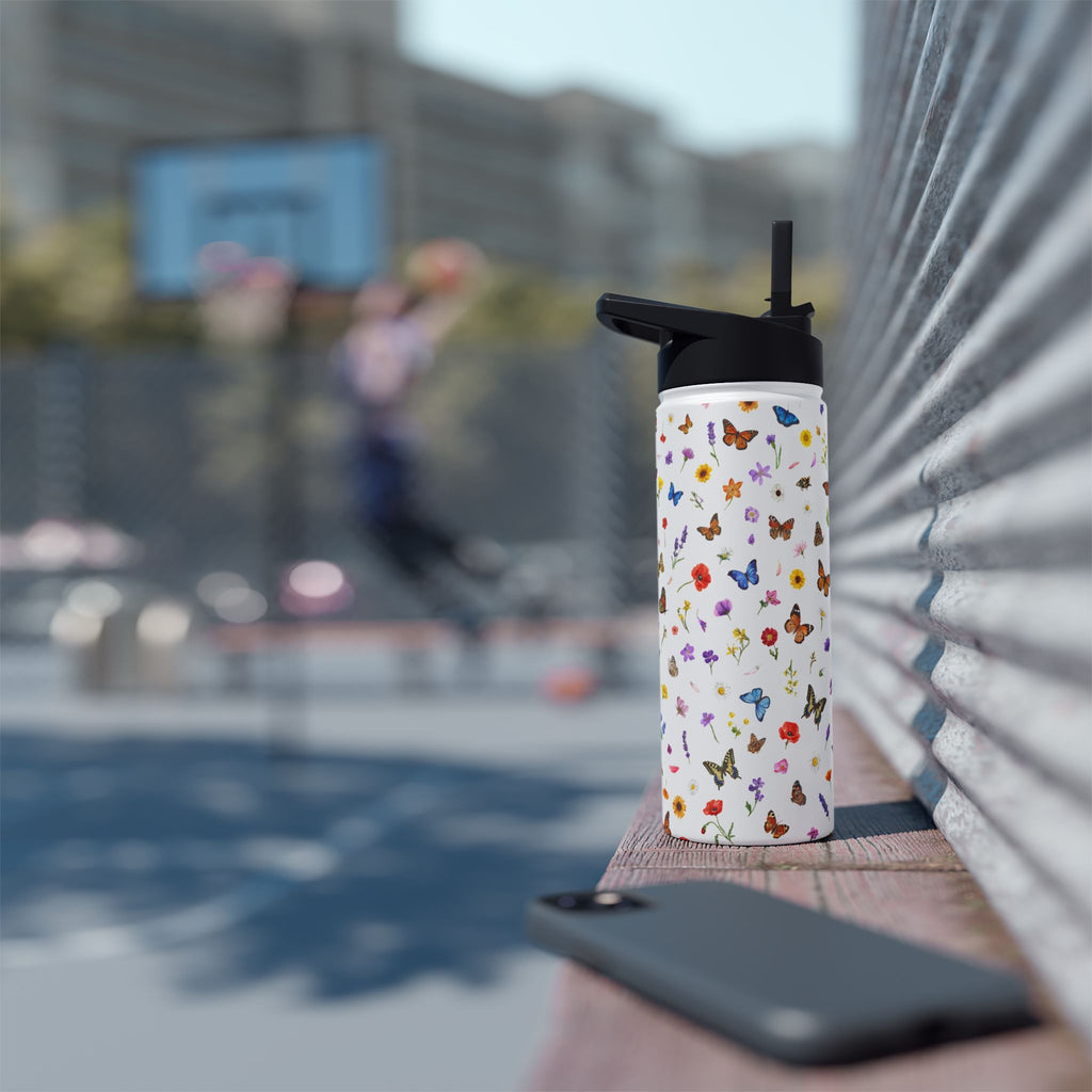 Butterfly Floral Pattern Stainless Steel Water Bottle | Standard Lid