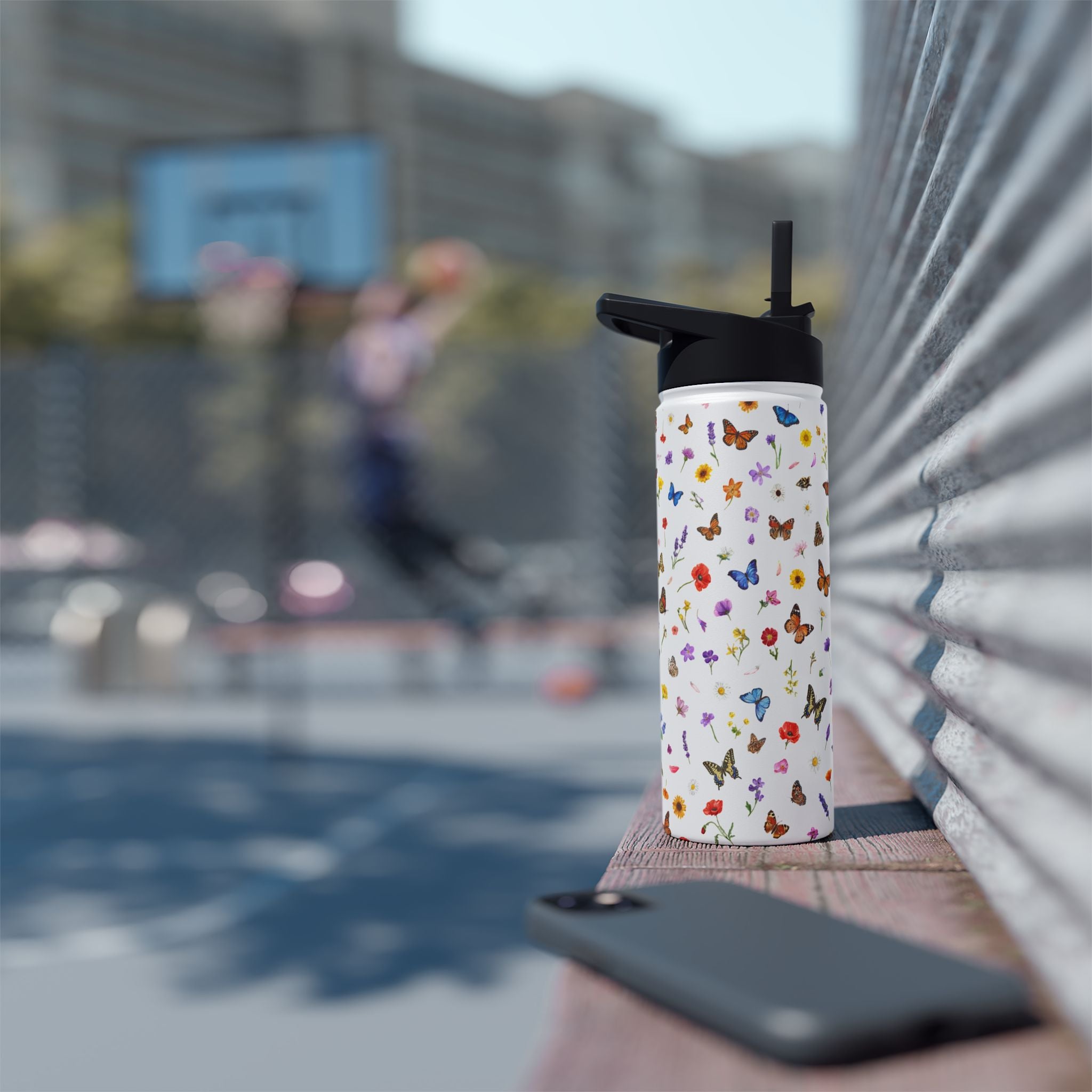 Butterfly Floral Pattern Stainless Steel Water Bottle | Standard Lid