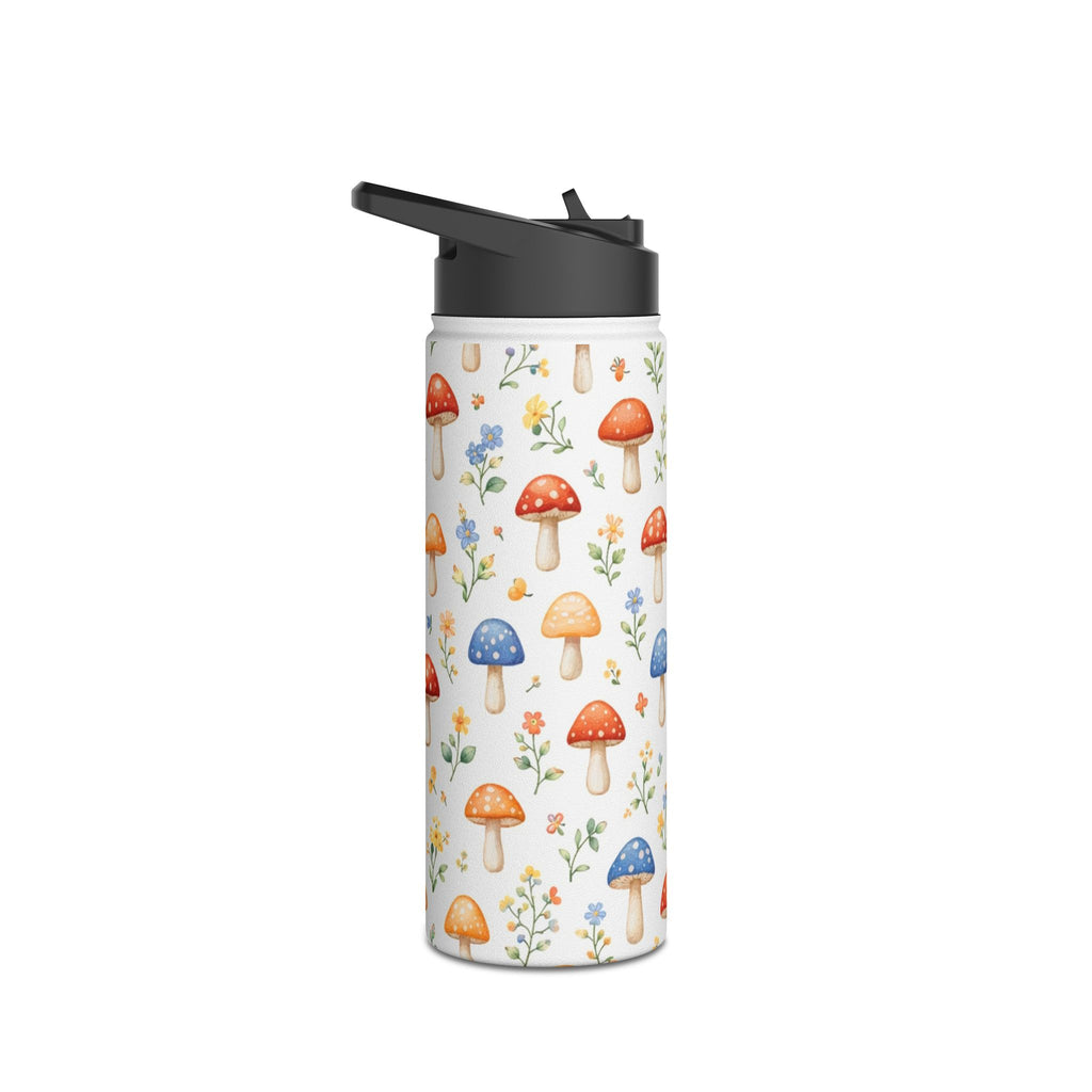 Watercolor Mushroom Pattern Stainless Steel Water Bottle | Floral Doodle