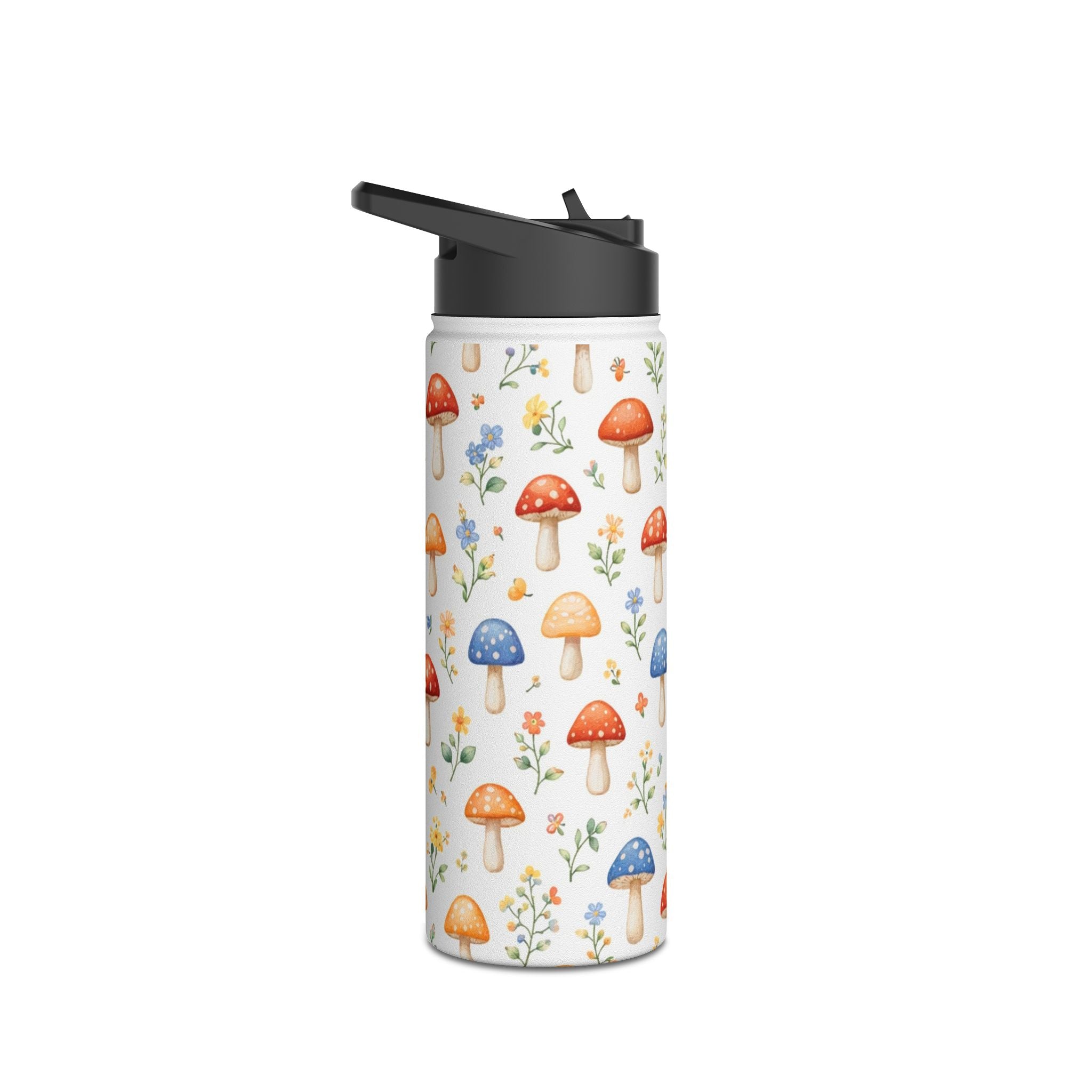 Watercolor Mushroom Pattern Stainless Steel Water Bottle | Floral Doodle
