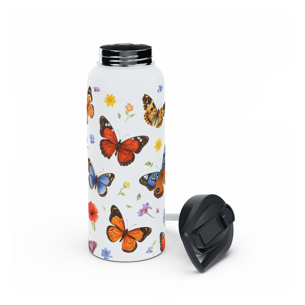 Butterfly Floral Pattern Stainless Steel Water Bottle | Standard Lid