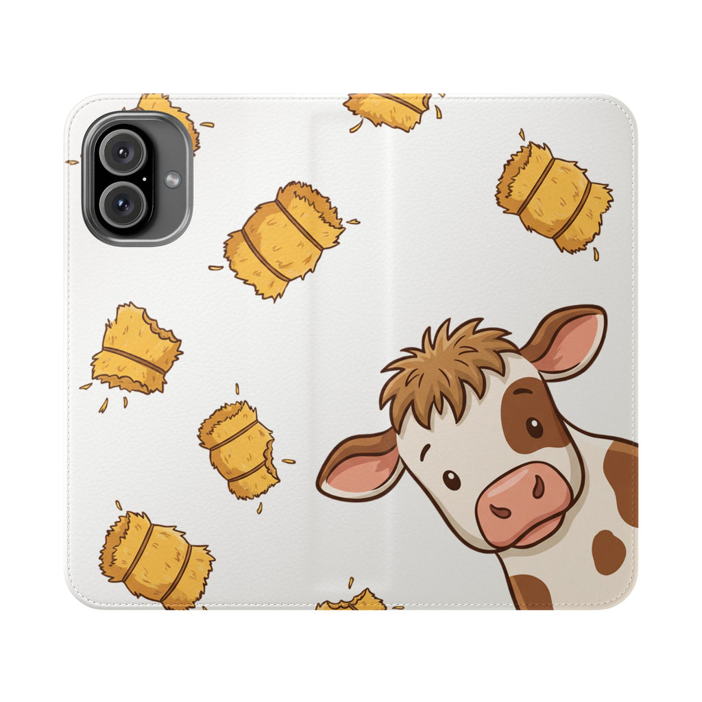 Cow & Hay Pattern Flip Case/ Cute Farm Animal Phone Wallet