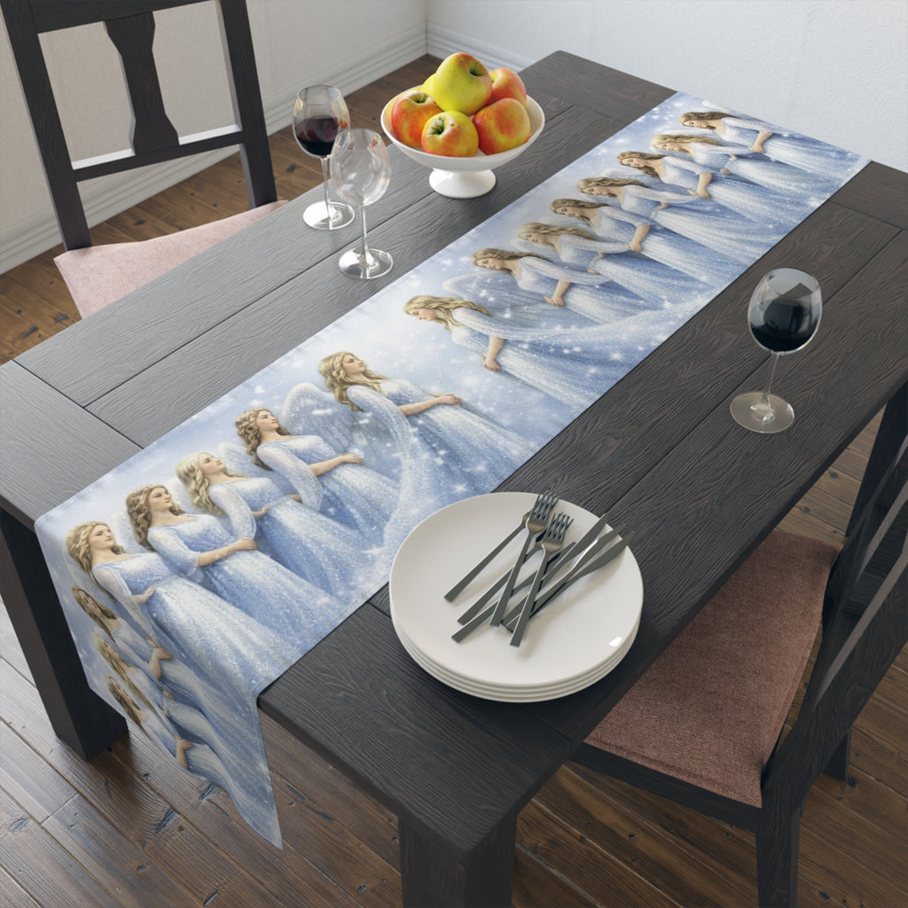 Angelic Women Illustration Table Runner | Heavenly Figures, Soft Pastel