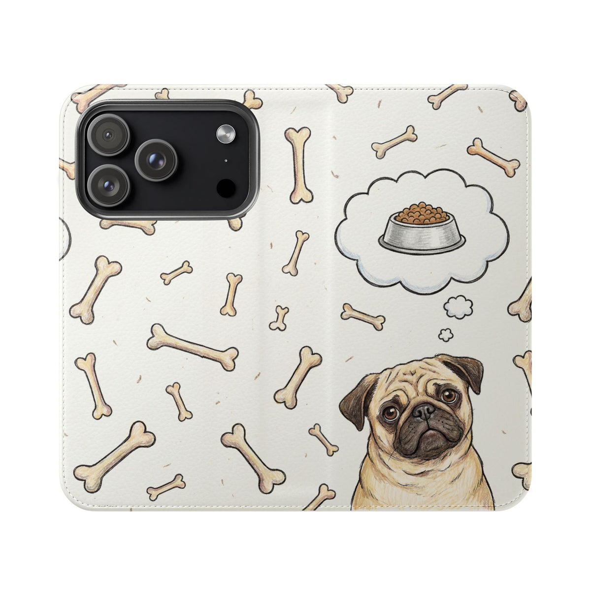 Pug & Bones Phone Flip Case / Cute Dog Wallet Cover