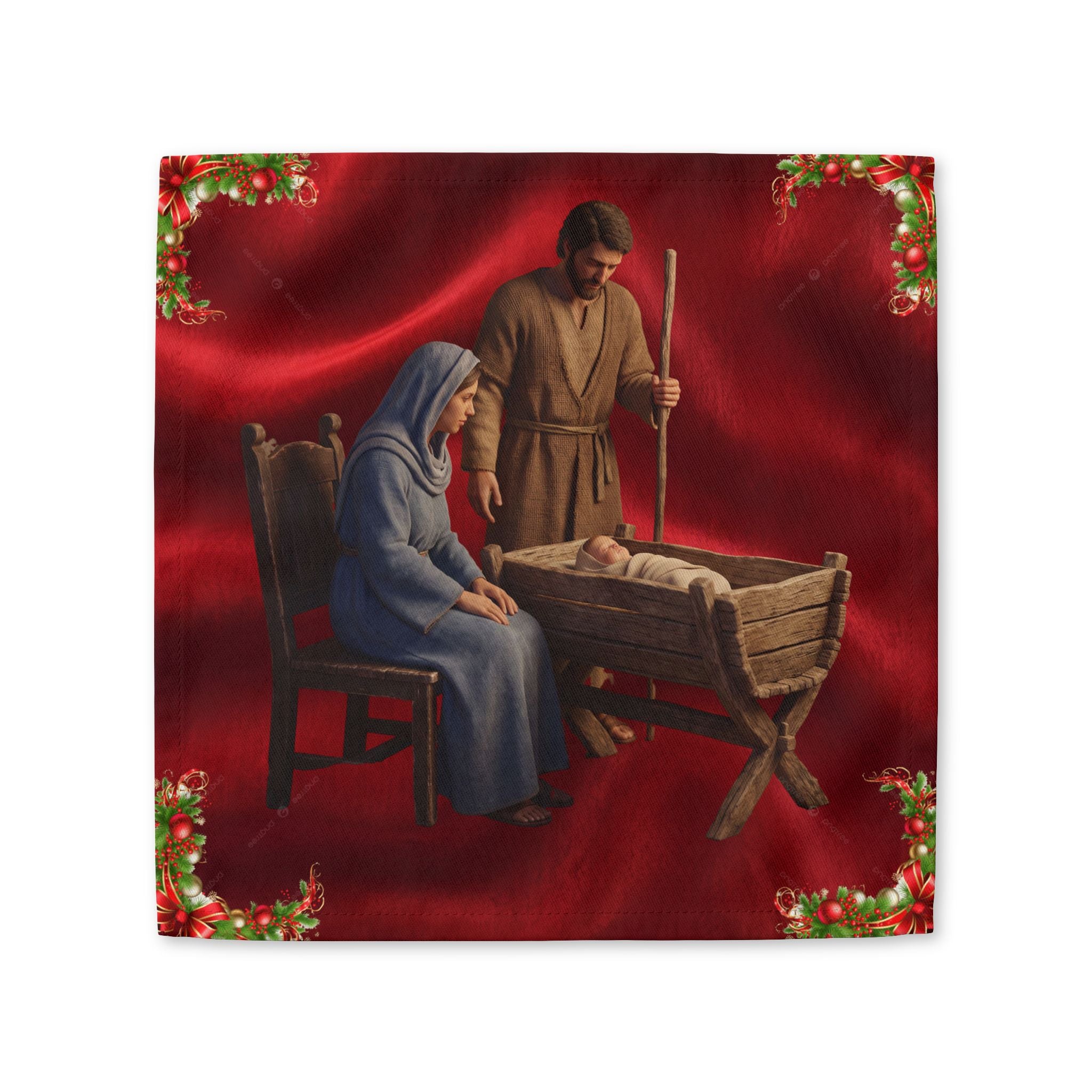 Nativity Scene Cotton Twill Napkin | Mary Joseph Baby Jesus, Christmas Table Linen
