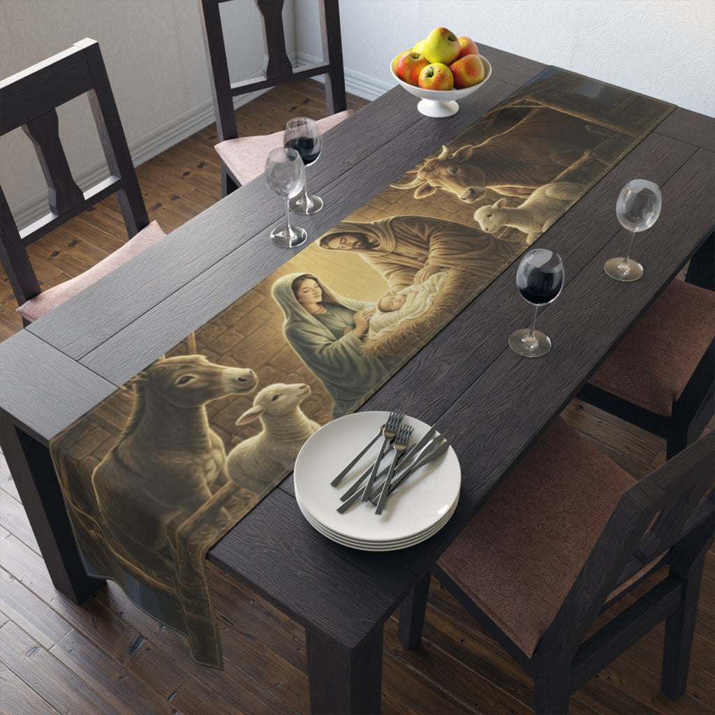 Nativity Manger Scene Table Runner | Cotton Poly