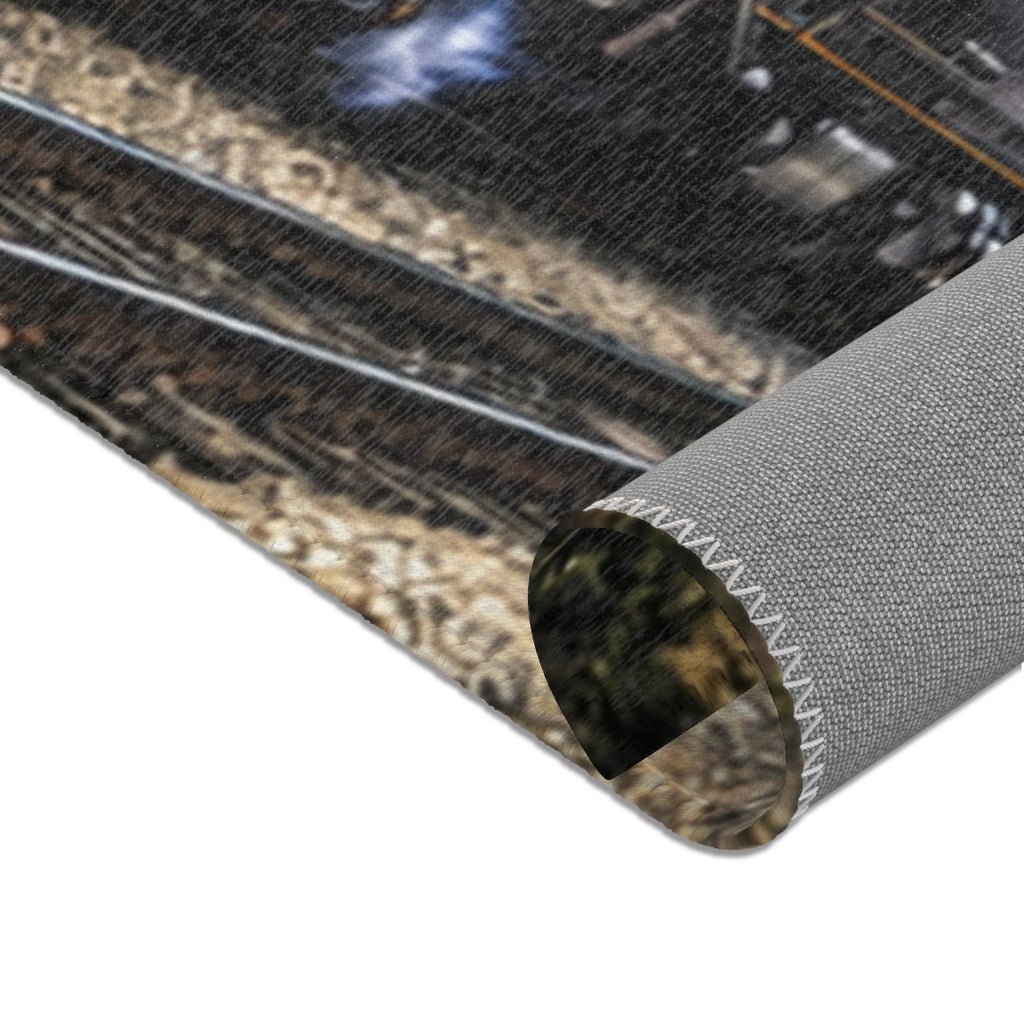 Vintage Steam Locomotive Area Rug | Train Engine Mountain Scene