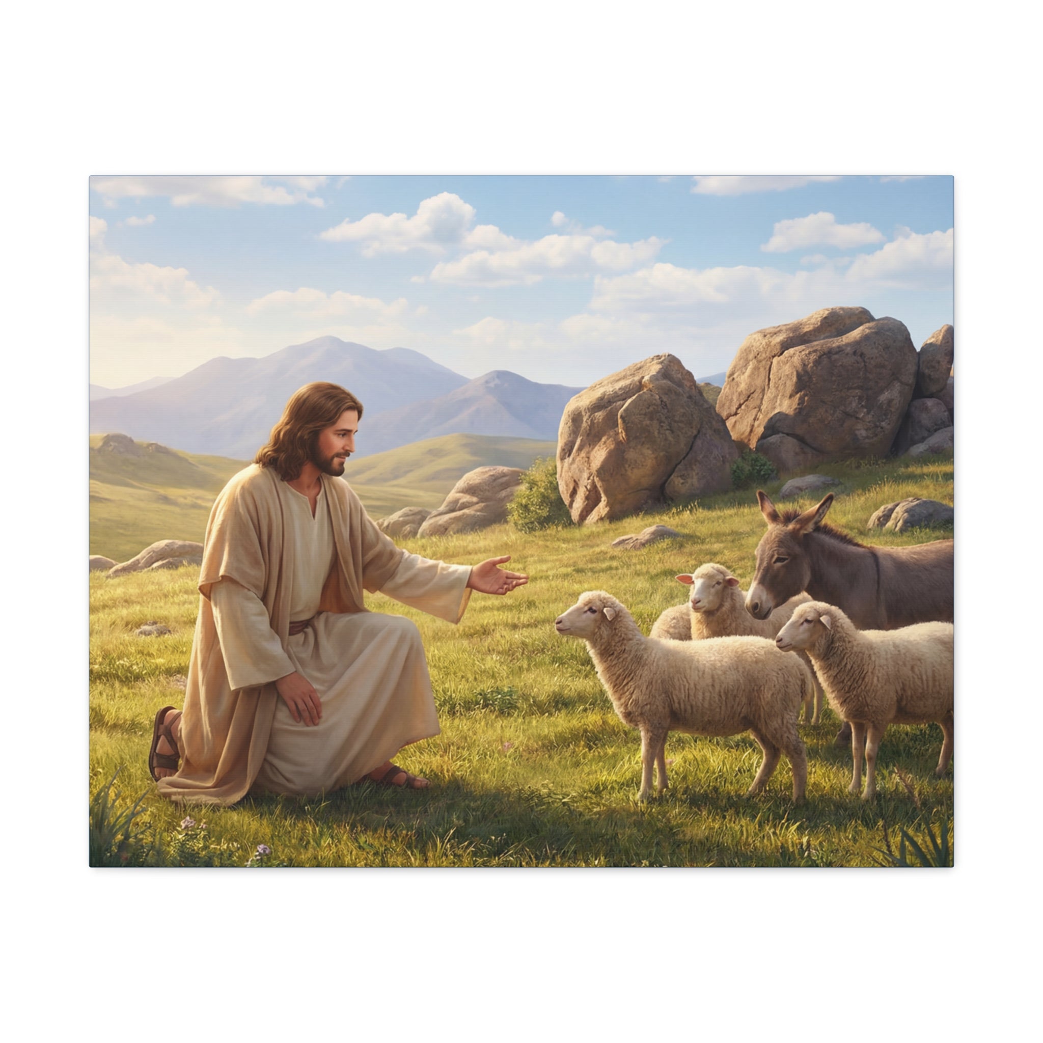 Jesus with Sheep Matte Canvas Print / Stretched 1.25" Religious Wall Art
