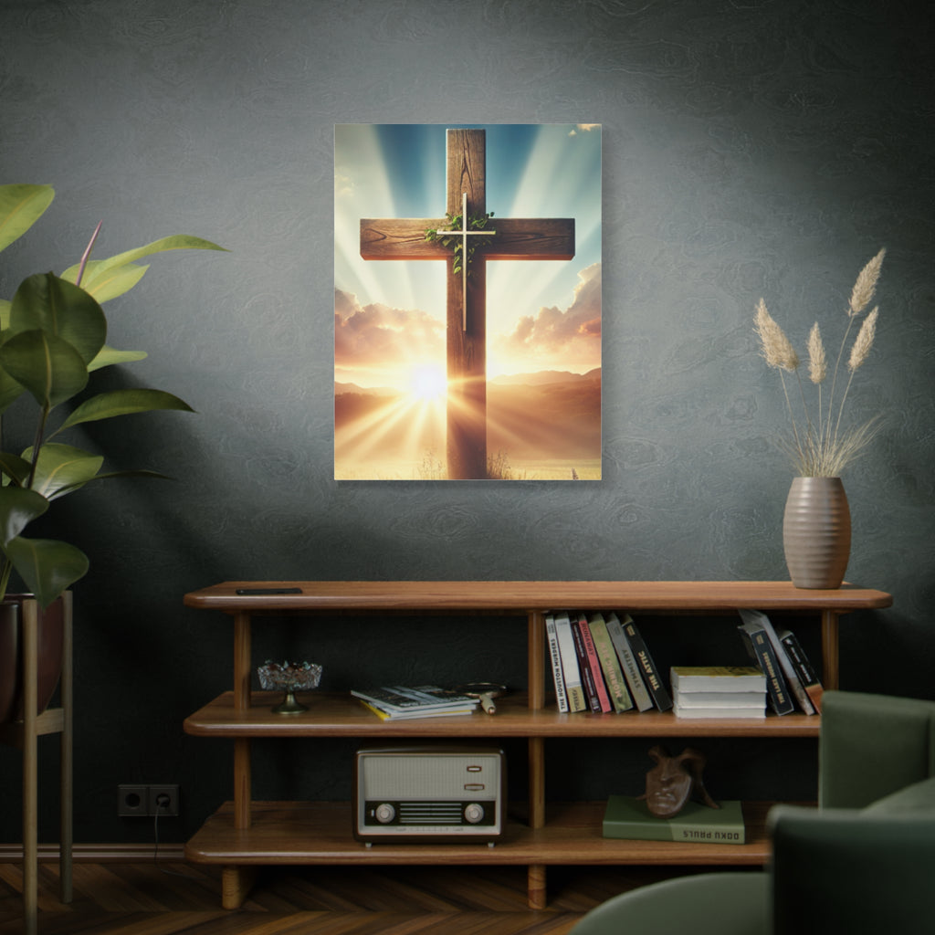 Sunrise Cross Matte Canvas Wall Art / Christian Inspirational Religious Home Decor