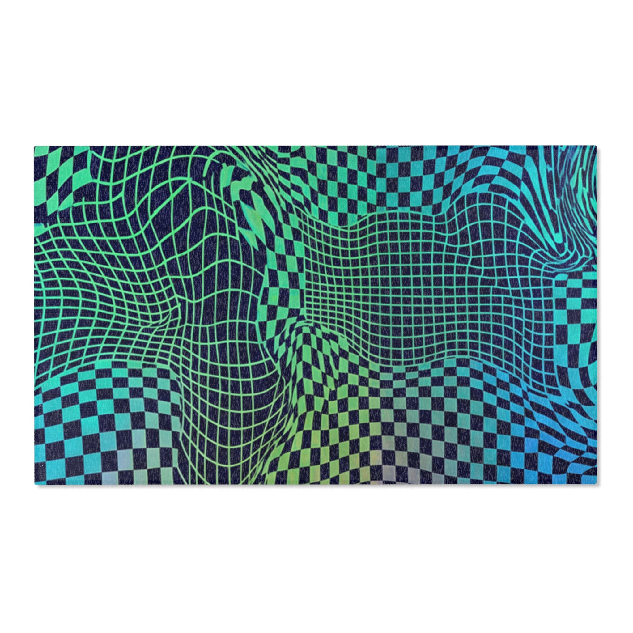 Psychedelic Wavy Checkerboard Area Rug | Trippy Optical Illusion Pattern