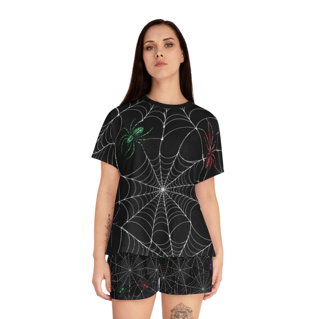 Colorful Spiders on Webs Pajama Set | Short Pajama Set