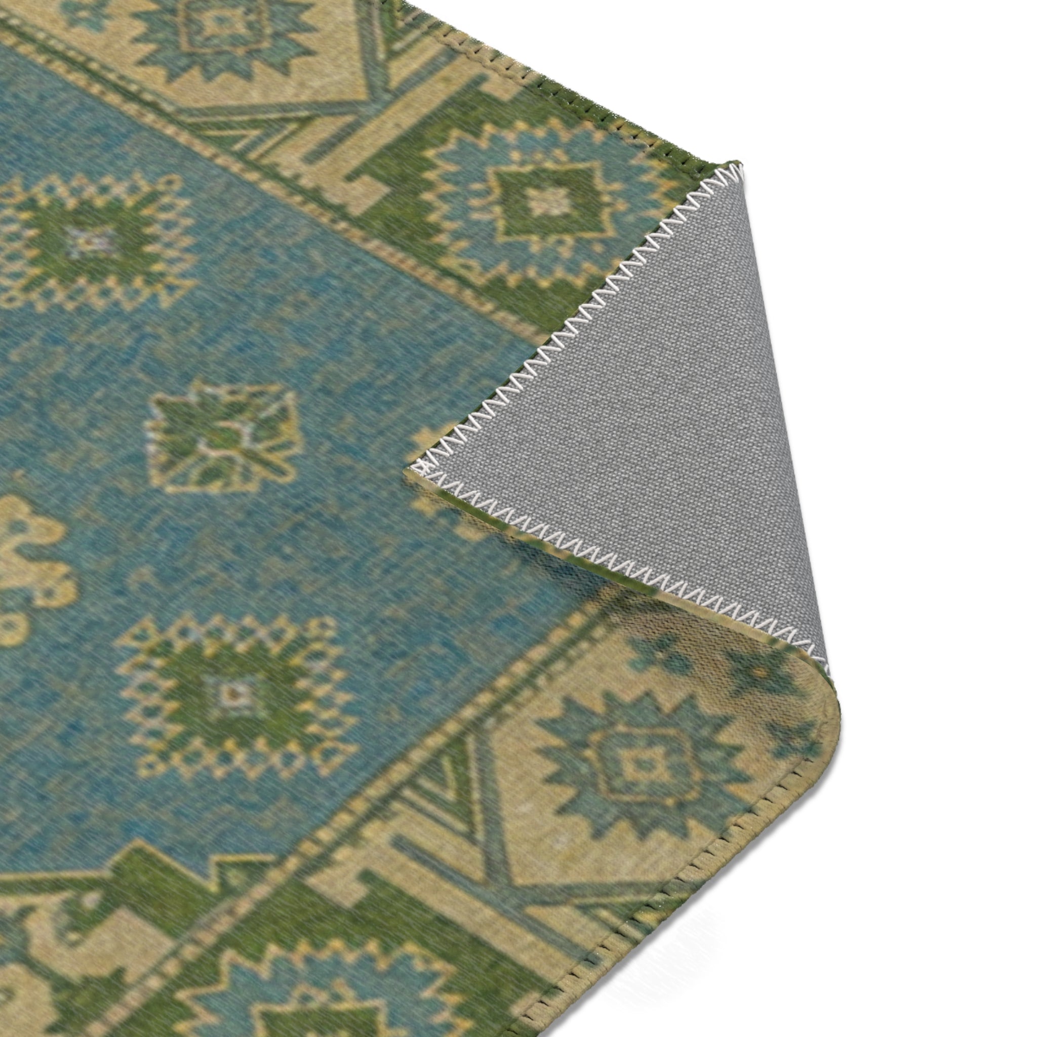 Blue Green Kilim Pattern Area Rug | Southwestern Tribal Geometric Floor Runner