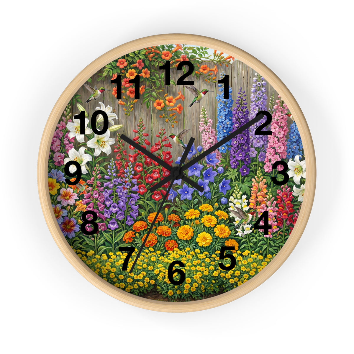 Floral Garden Wall Clock — Colorful Cottage Flower Timepiece