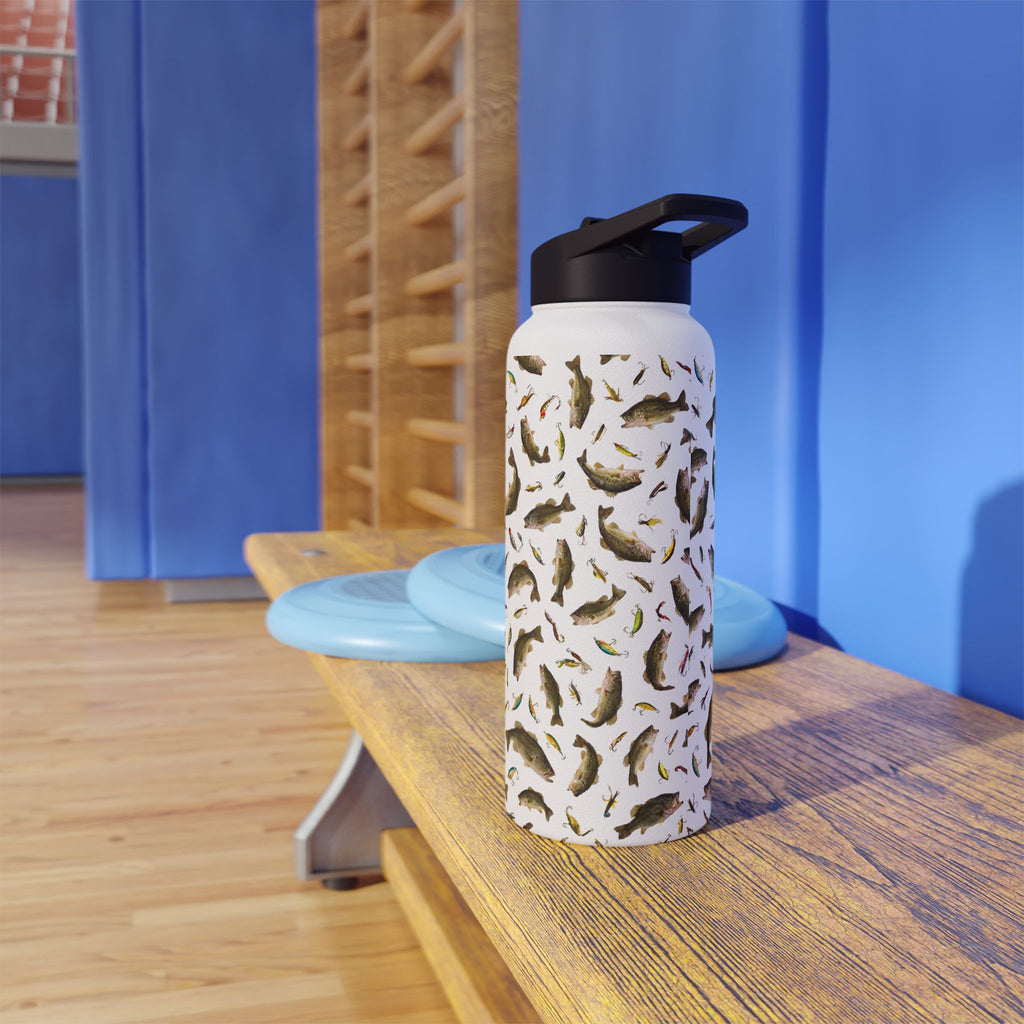 Bass Pattern Stainless Steel Water Bottle | Fishing Fish Design
