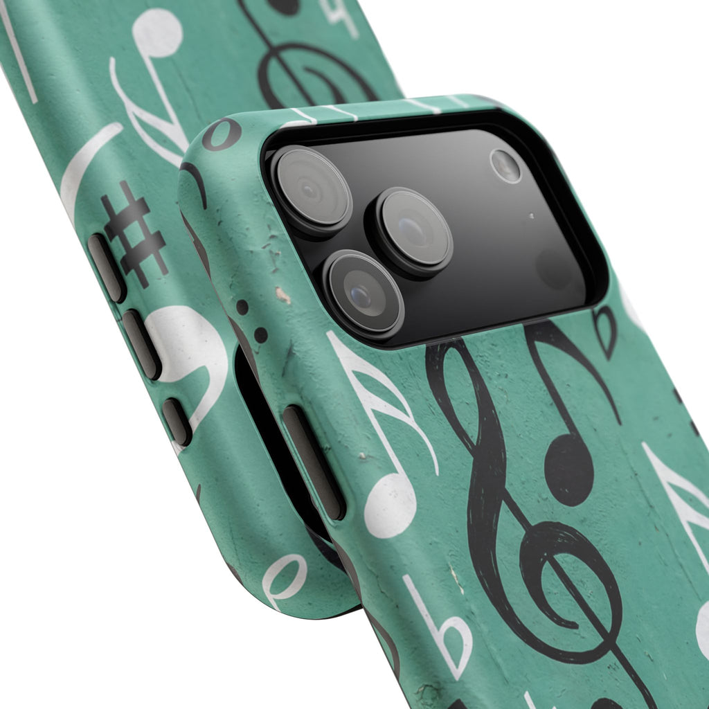 Teal Music Notes Phone Case | Impact-Resistant Case
