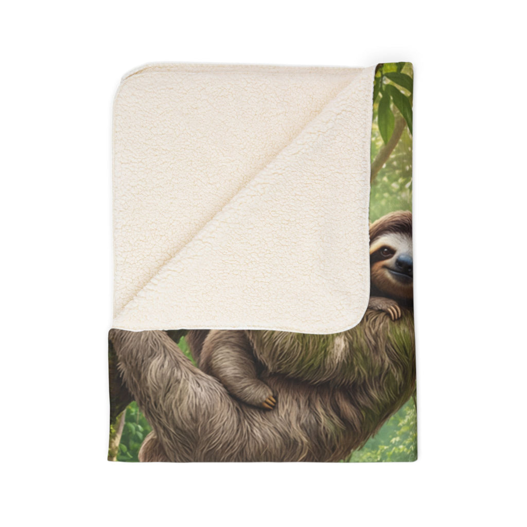 Sloth Jungle Fleece Sherpa Blanket / Tropical Rainforest Animal Cozy Throw