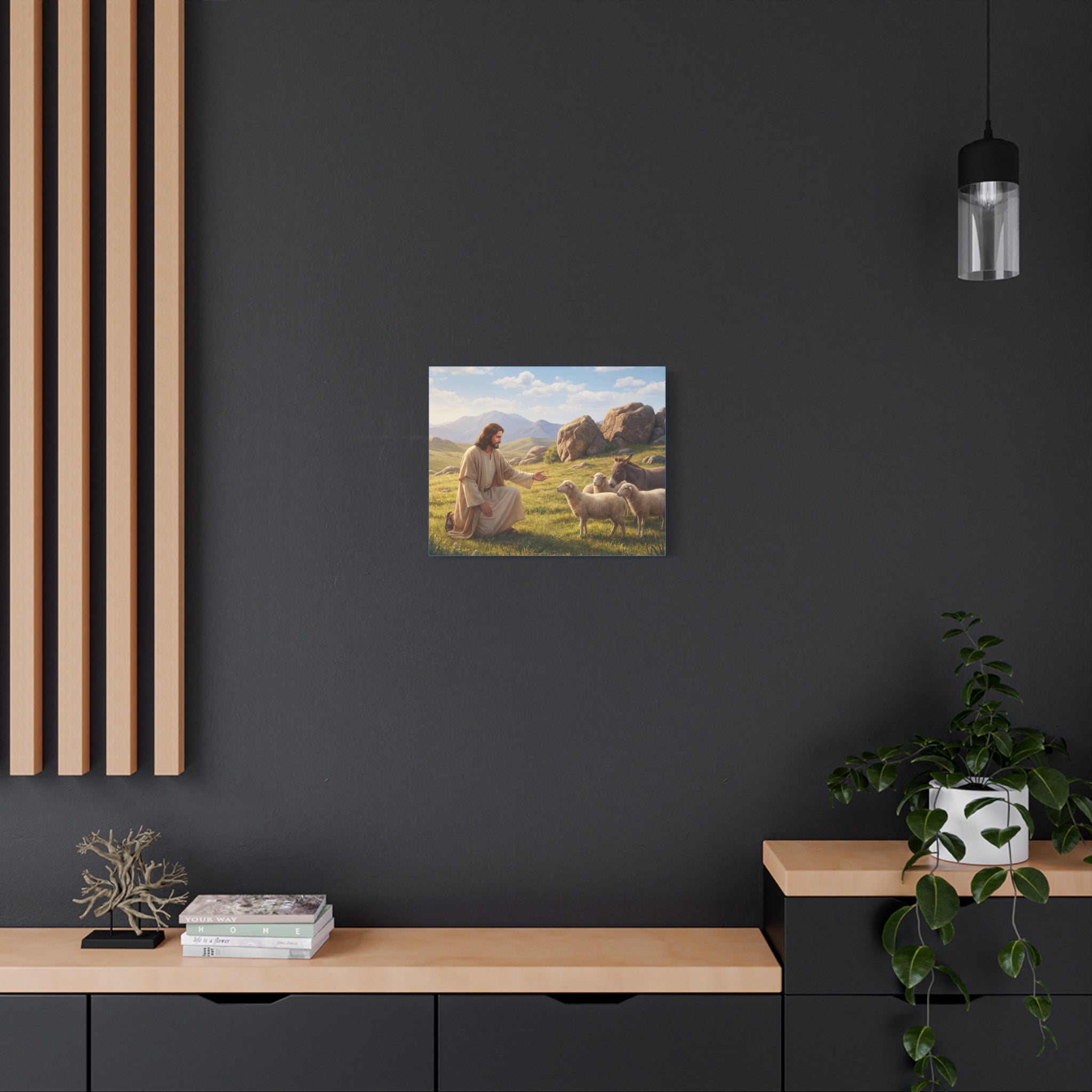 Jesus with Sheep Matte Canvas Print / Stretched 1.25" Religious Wall Art