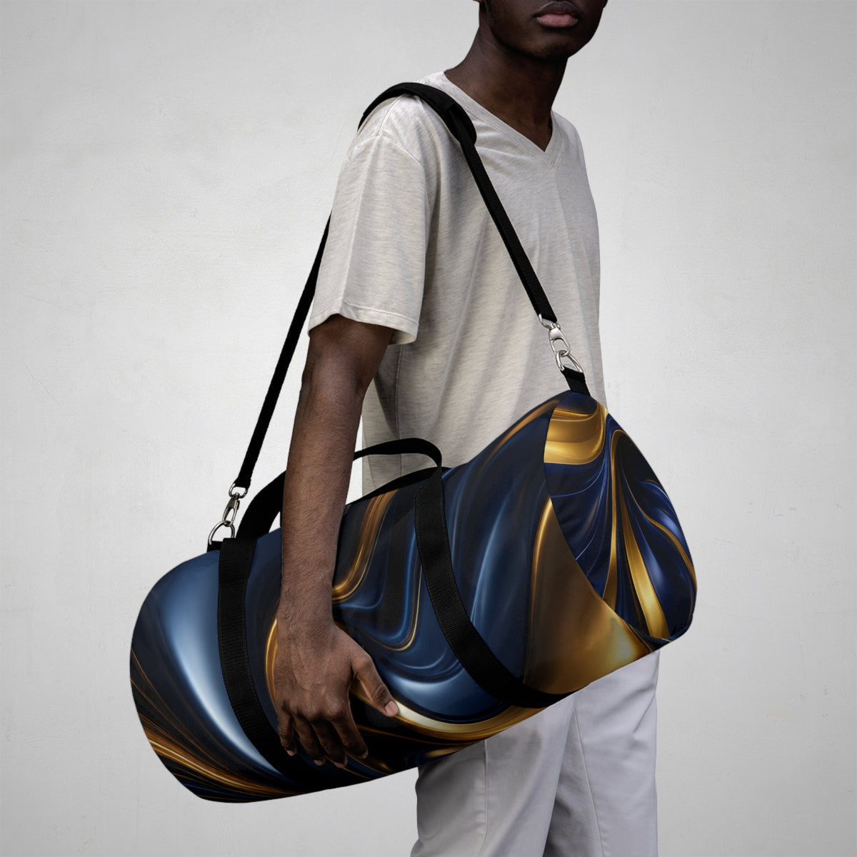 Navy & Gold Marble Duffle Bag — Luxury Travel Gym Bag