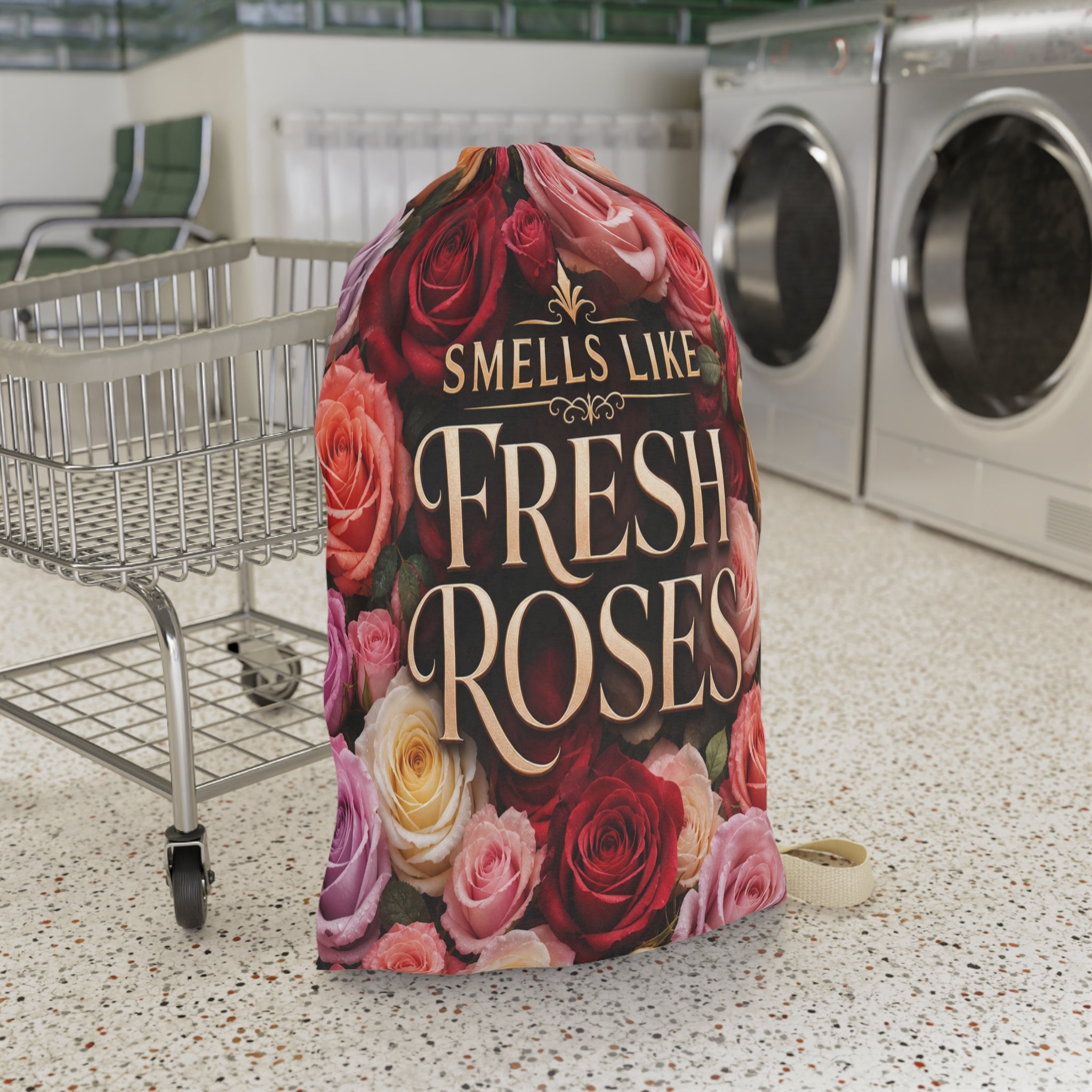 Laundry Bag — "Clothes Smell Spring Fresh" Floral Drawstring Bag