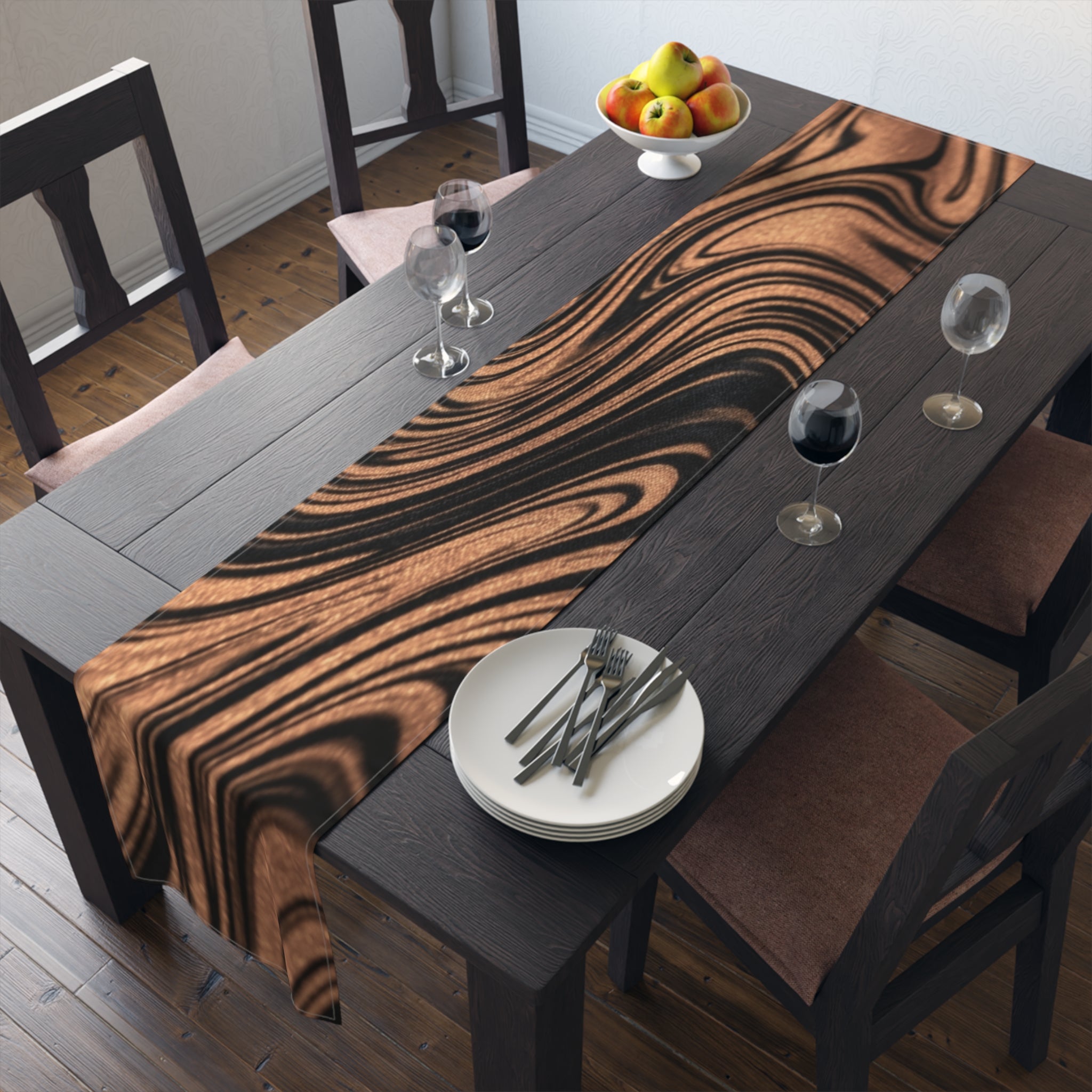 Halloween Copper Marble Swirl Table Runner | Abstract Woodgrain Pattern