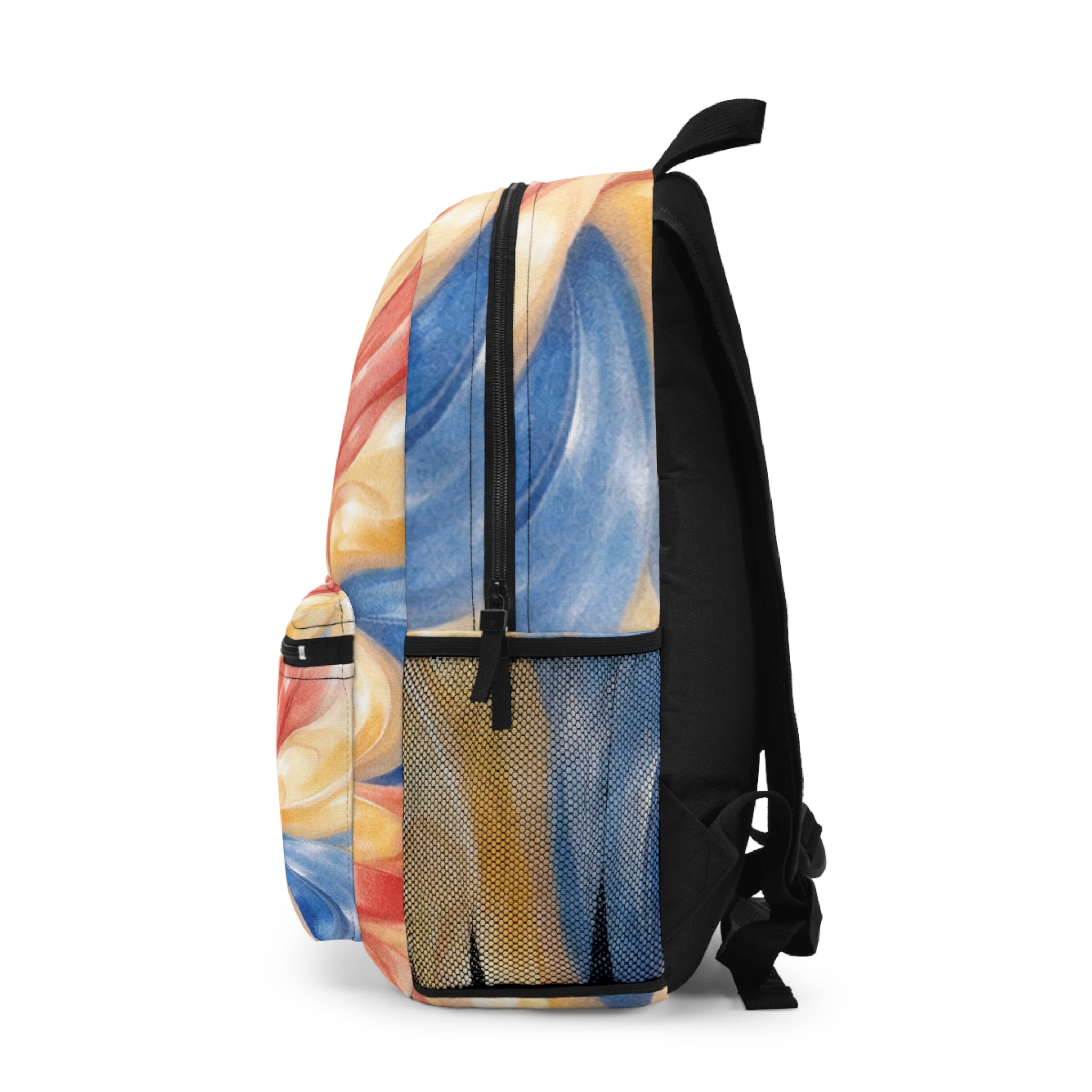 Backpack/Swirled Abstract Waves | Red Blue Yellow Marble Pattern