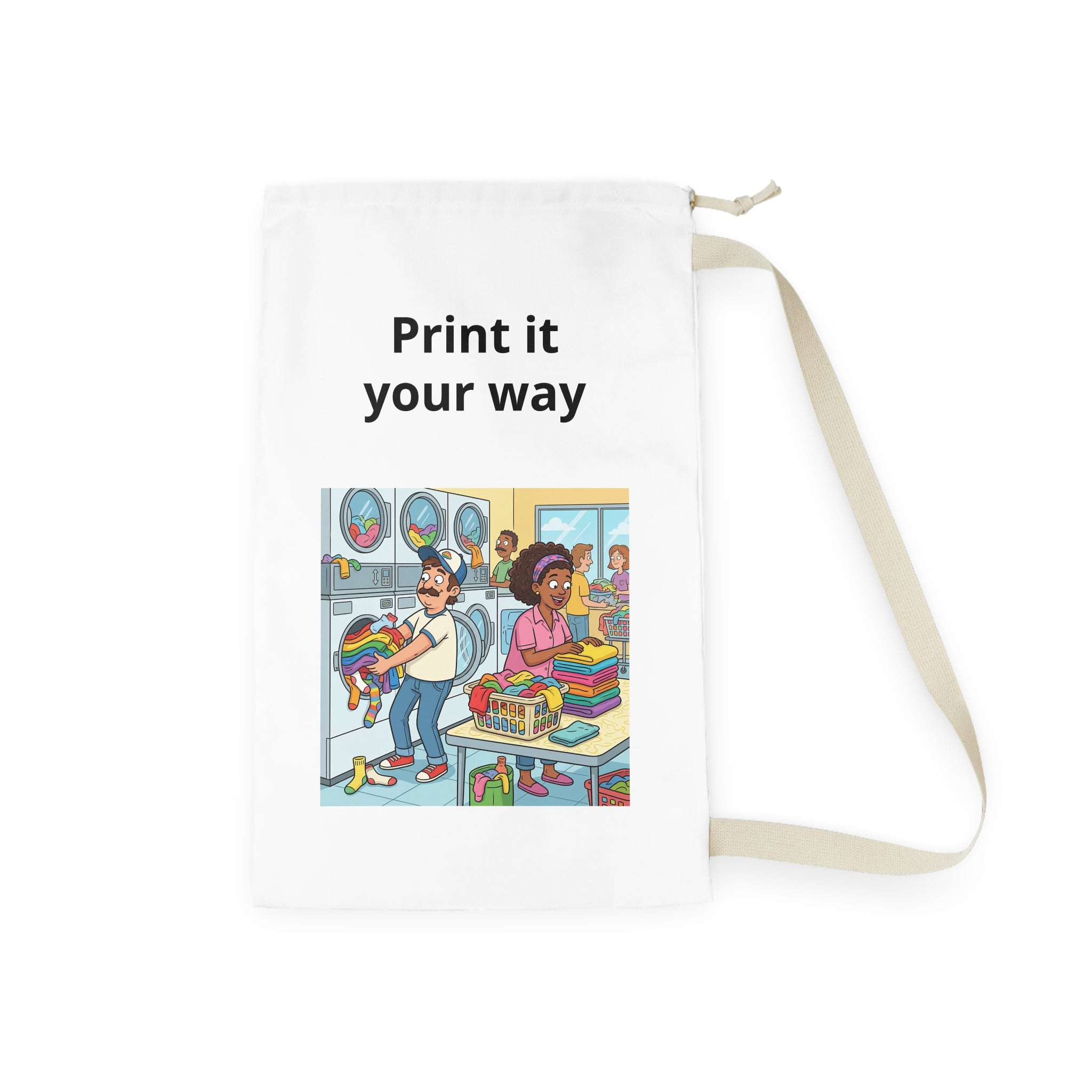 Laundry Day Illustration Laundry Bag | Cartoon Laundromat Print