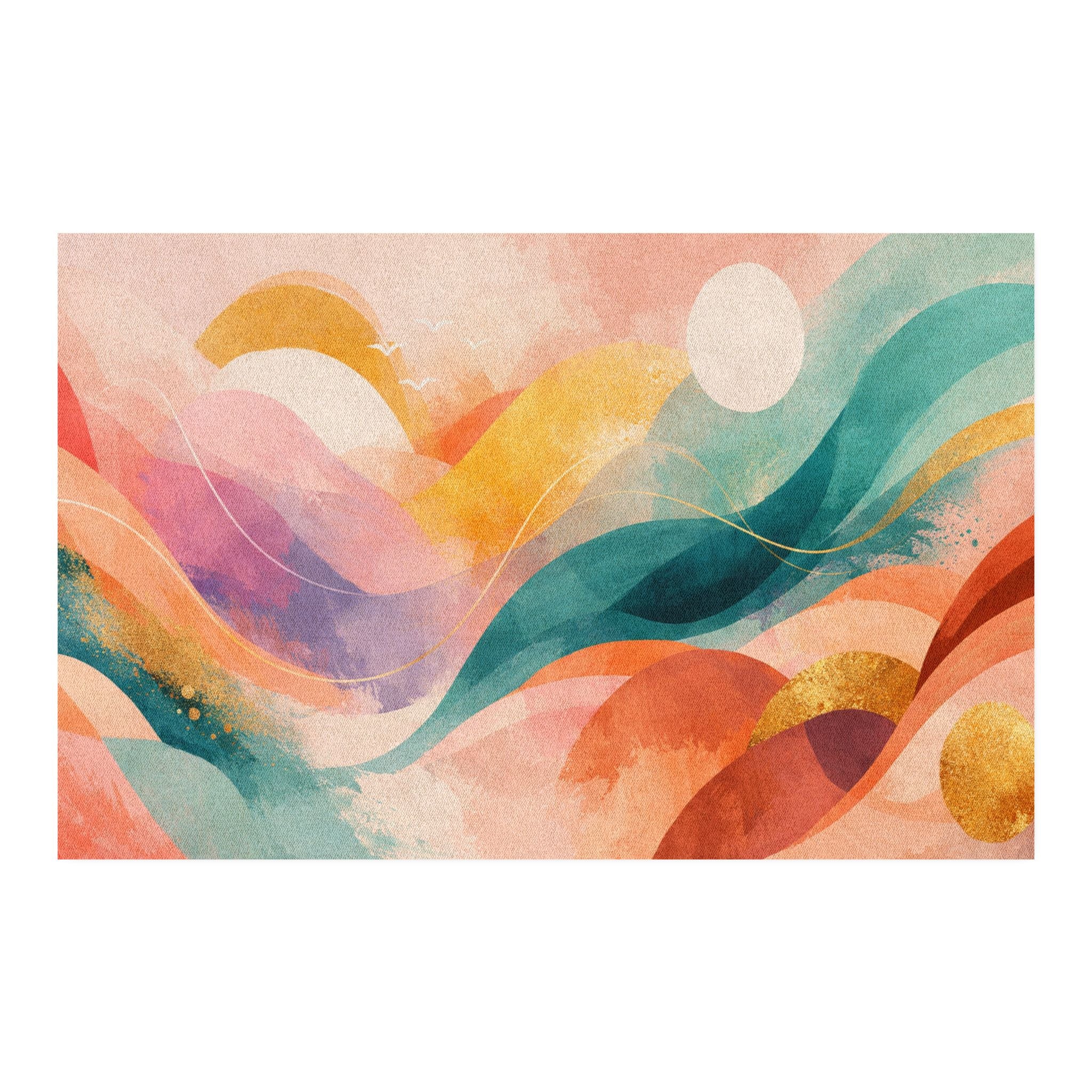 Abstract Sunset Waves Rug | Colorful Watercolor Landscape