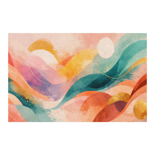 Abstract Sunset Waves Rug | Colorful Watercolor Landscape