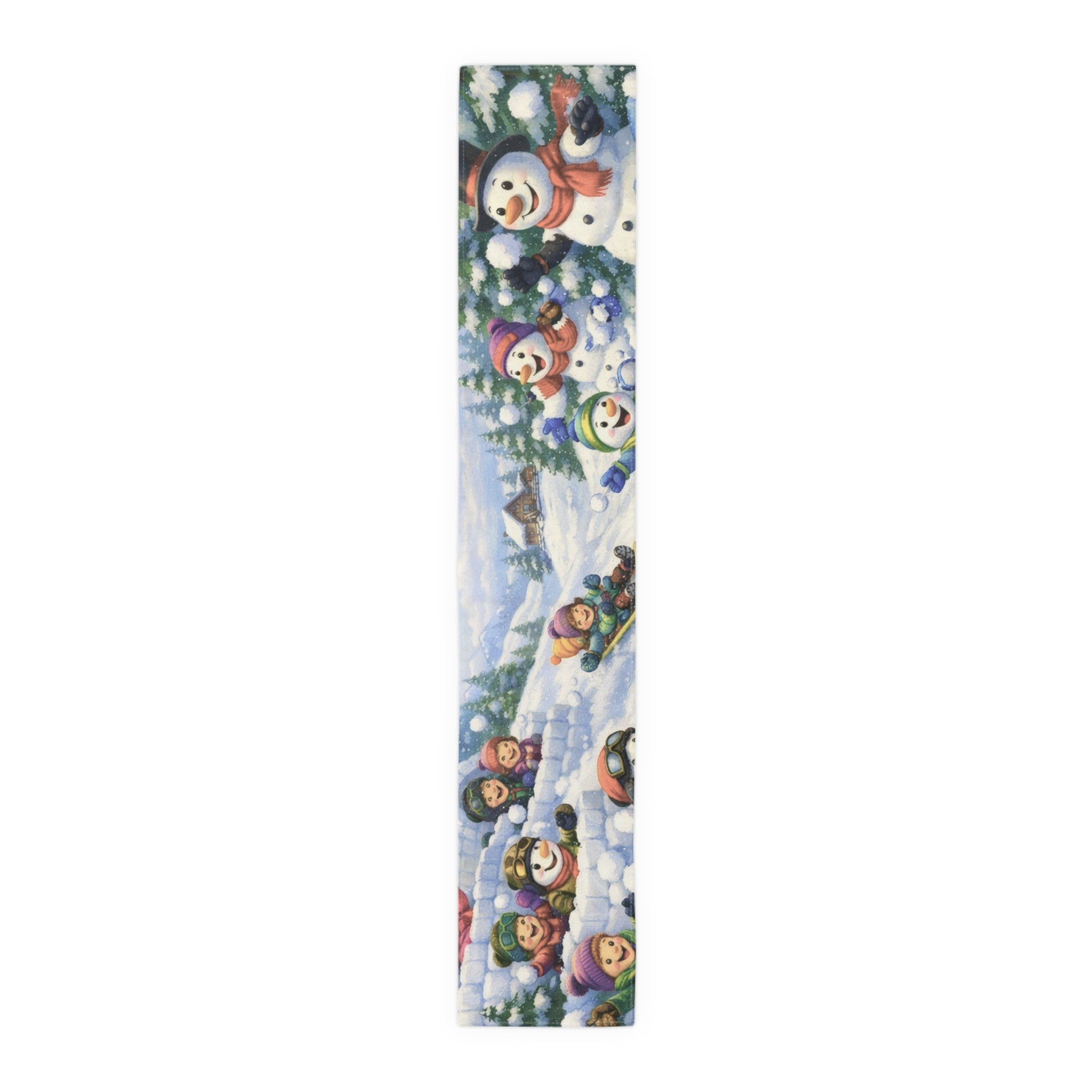 Snowman Winter Scene Table Runner | Holiday Snowball Fight