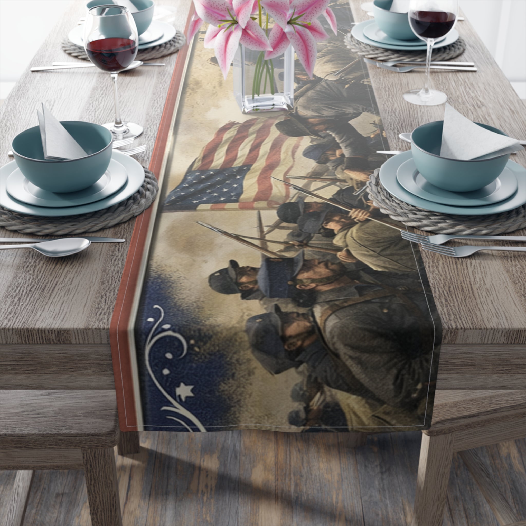 Civil War Soldiers Table Runner | Historical Battle Scene