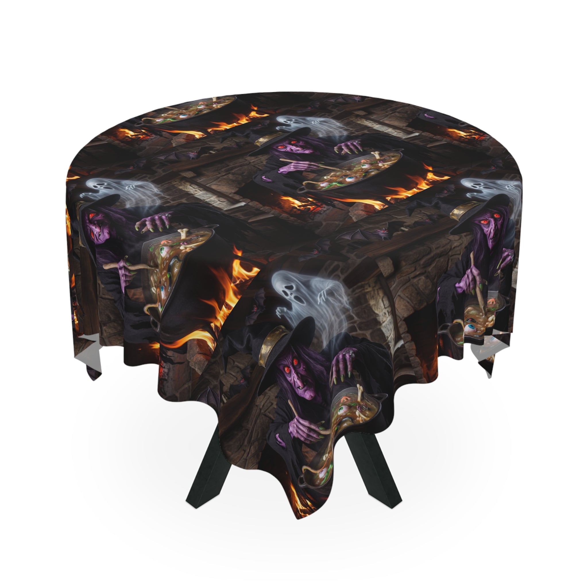 Halloween Witch Cauldron Tablecloth — Spooky Haunted Dinner Party Decor
