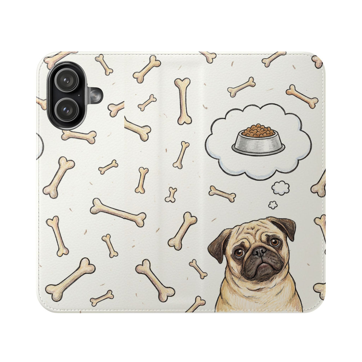 Pug & Bones Phone Flip Case / Cute Dog Wallet Cover