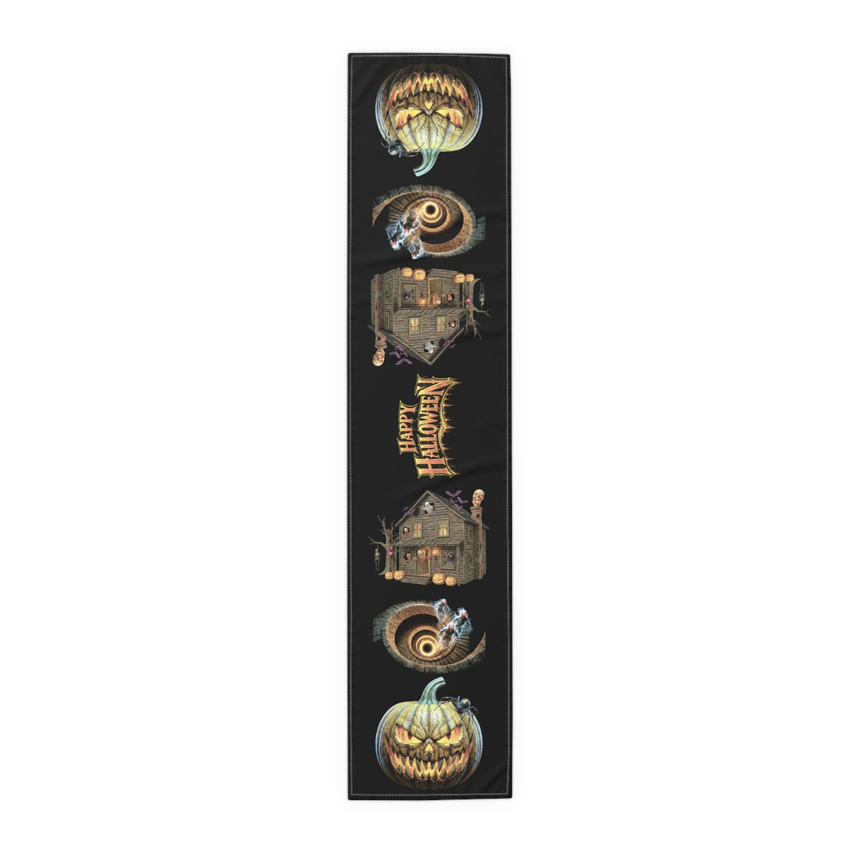 Jack-O'-Lantern & Haunted House Table Runner | Vintage Halloween Storybook Decor
