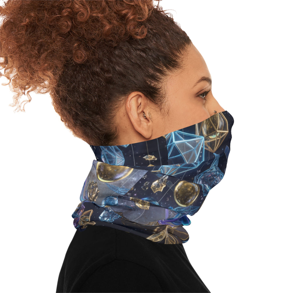 Cosmic Geometry Neck Gaiter | Celestial Moon & Crystal Orbs